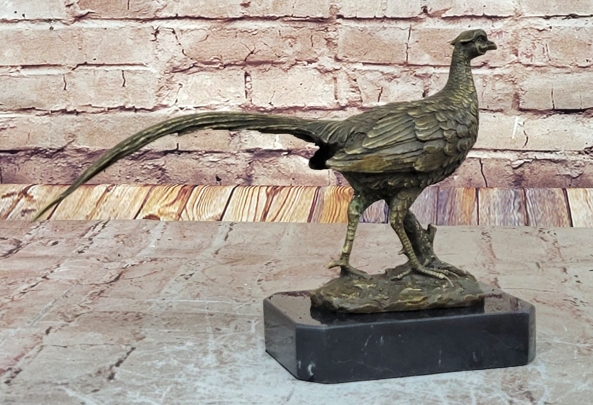 Lifelike Bronze Pheasant Statue Wildlife Sculpture Farm Decor Collector`s Item