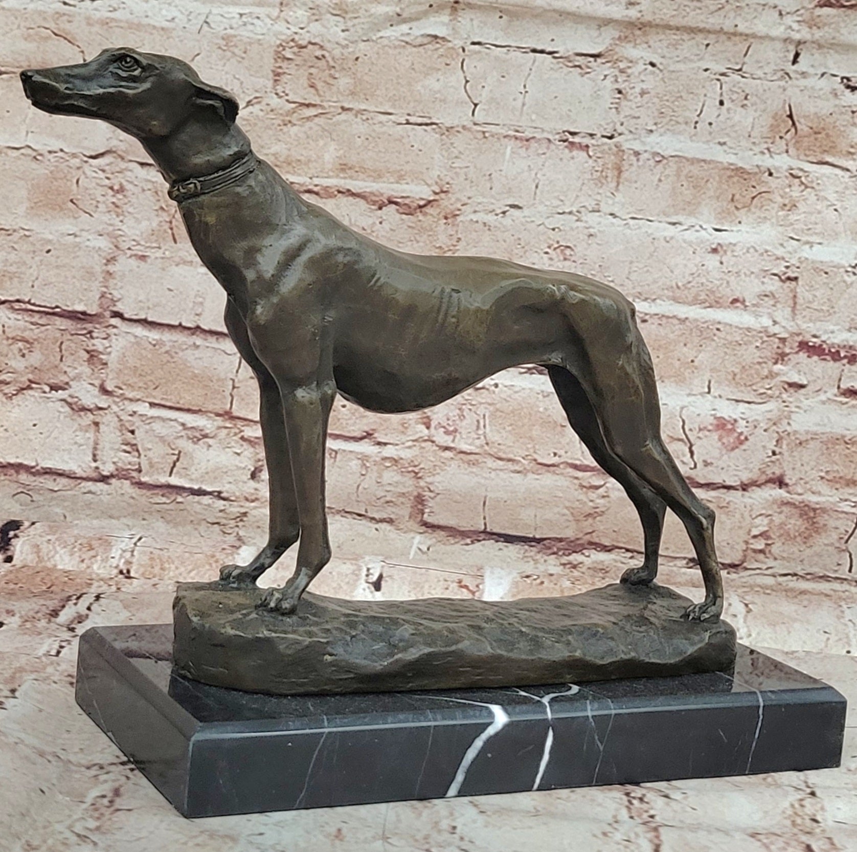 Signed Fremiet  100% Bronze Standing Greyhounds- Midcentury Modern Sculpture ART
