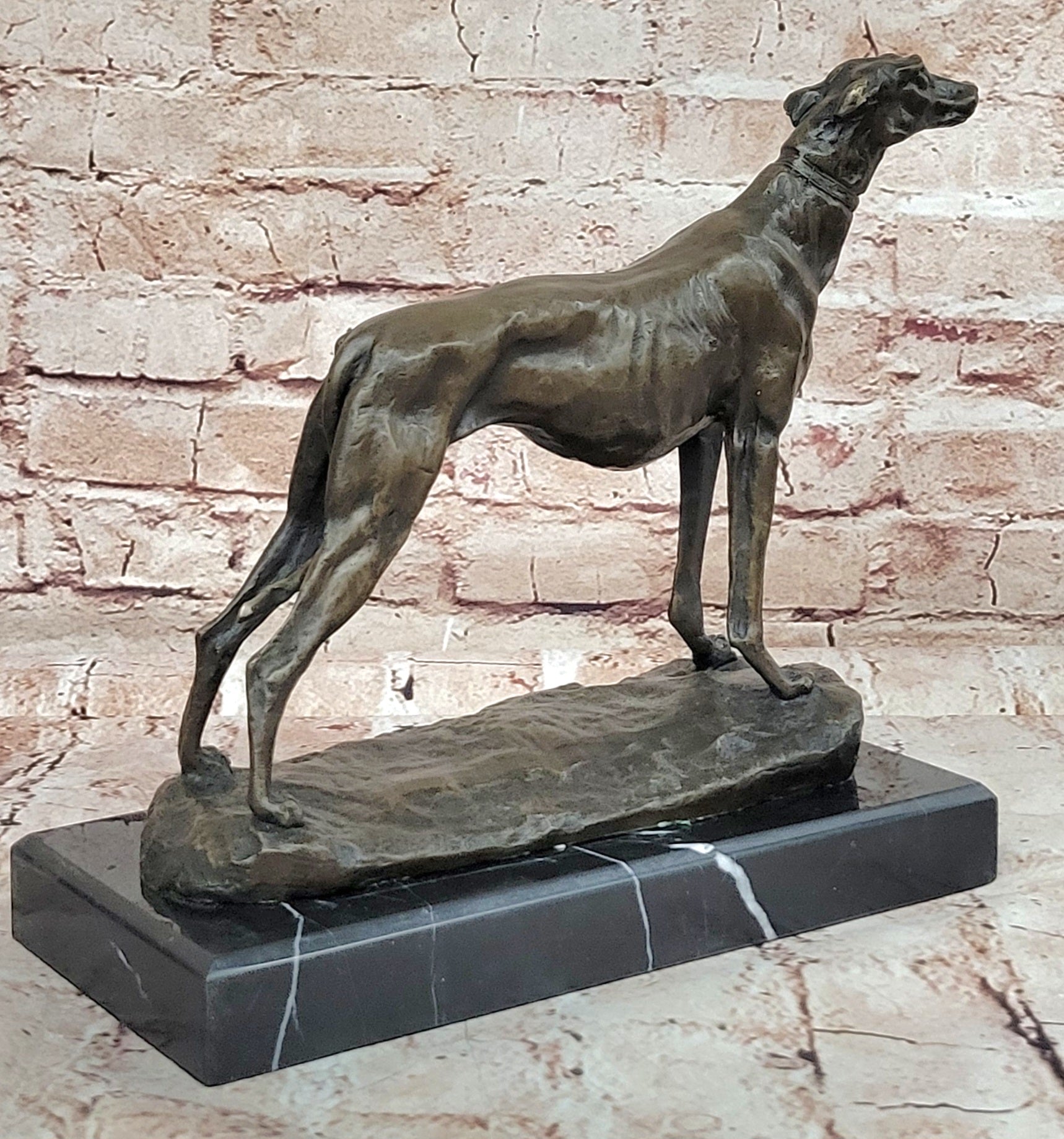 Signed Fremiet  100% Bronze Standing Greyhounds- Midcentury Modern Sculpture ART