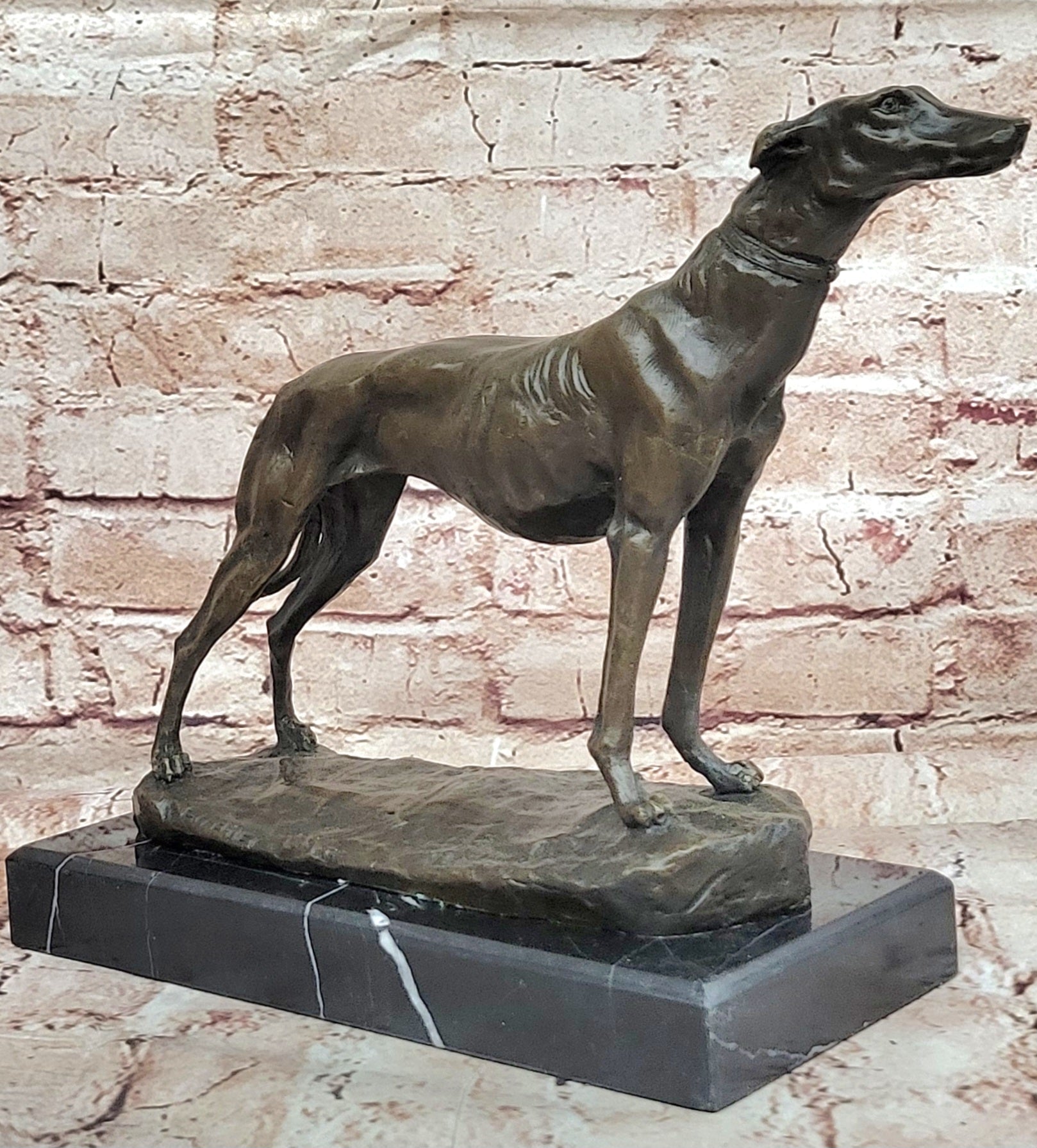 Signed Fremiet  100% Bronze Standing Greyhounds- Midcentury Modern Sculpture ART