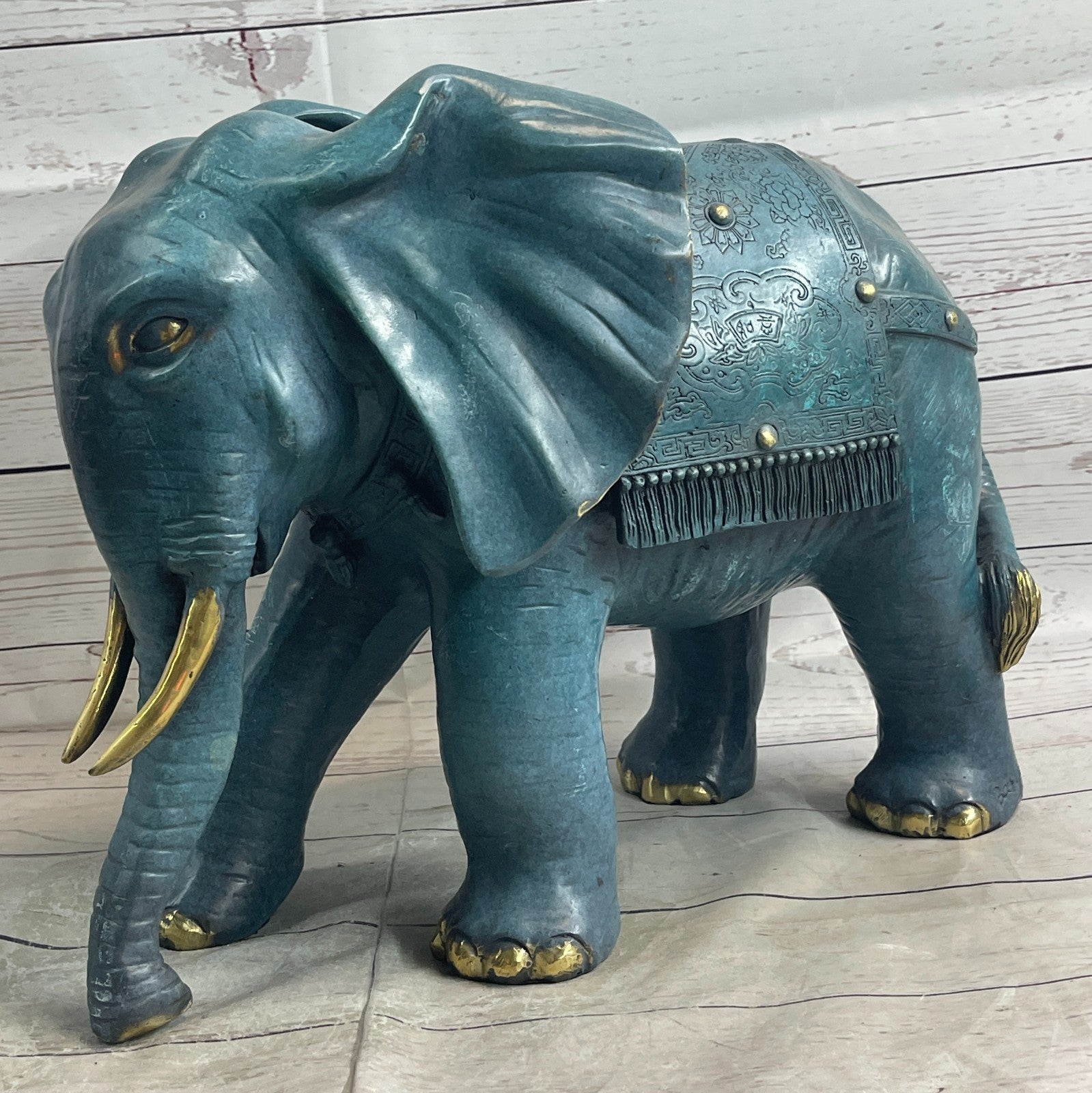 Extra Large Elephant Sculpture by Barye - Museum-Quality Wildlife Bronze Statue with Gold Accents