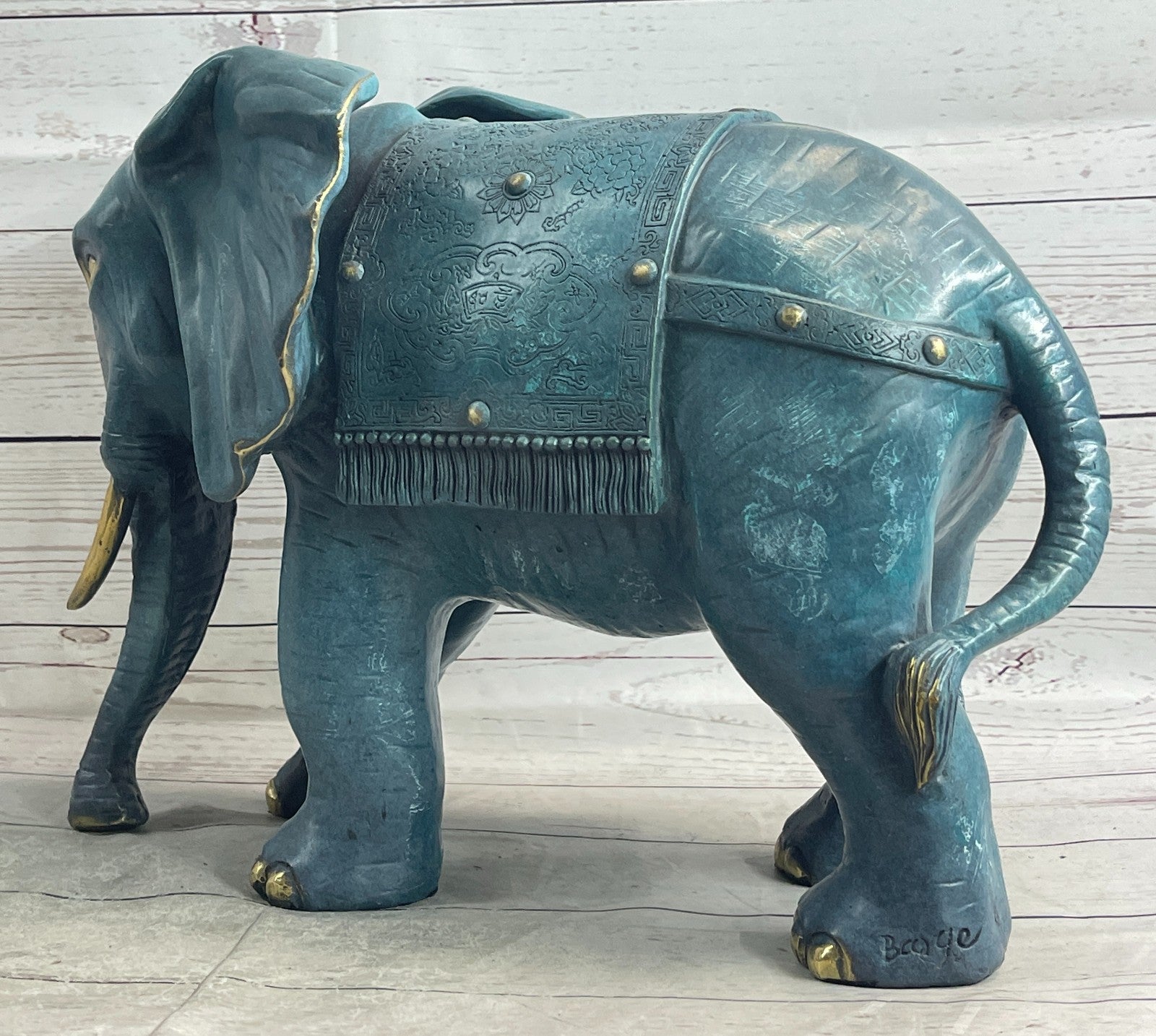 Extra Large Elephant Sculpture by Barye - Museum-Quality Wildlife Bronze Statue with Gold Accents