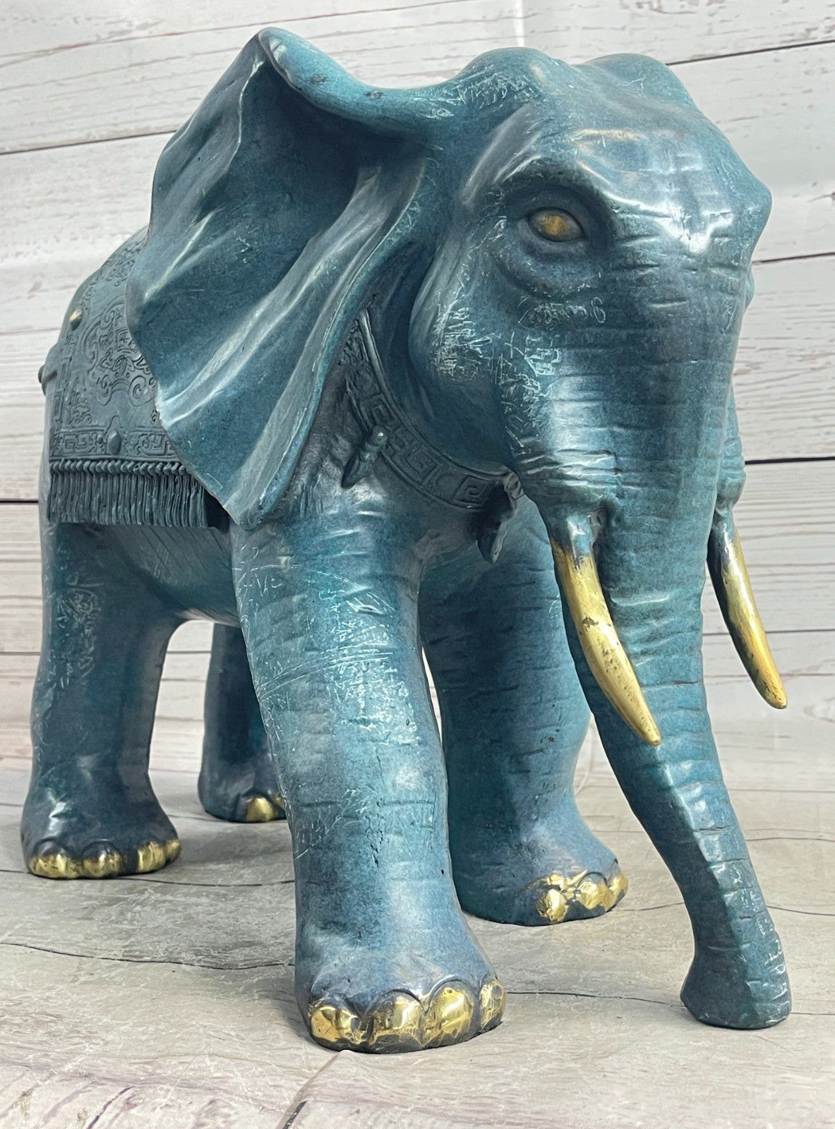 Extra Large Elephant Sculpture by Barye - Museum-Quality Wildlife Bronze Statue with Gold Accents