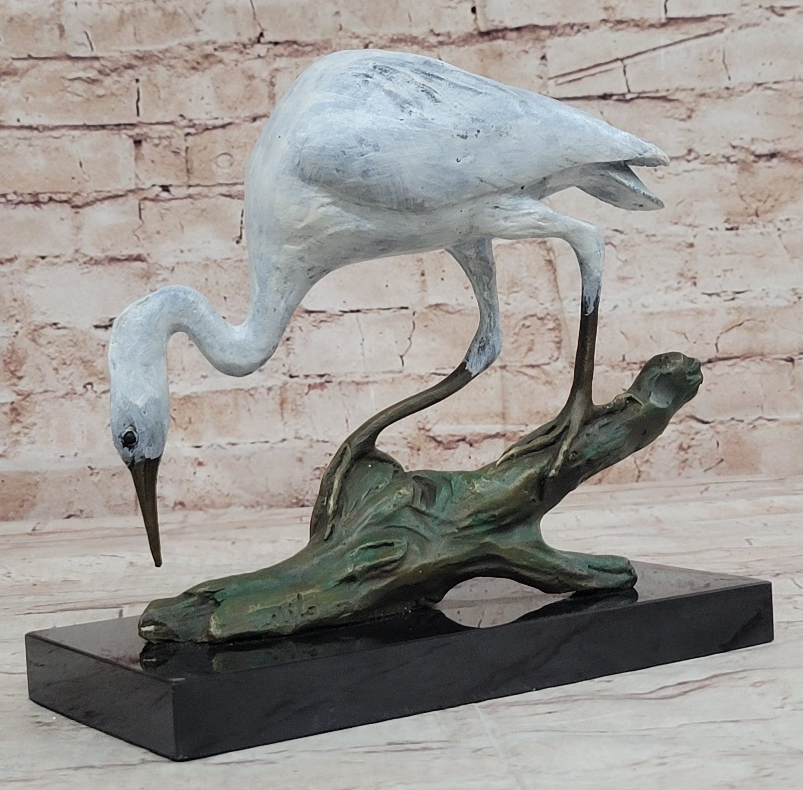 Contemporary Crane Brown Patina Bronze Patina Stylized Garden Bird Statues Decor