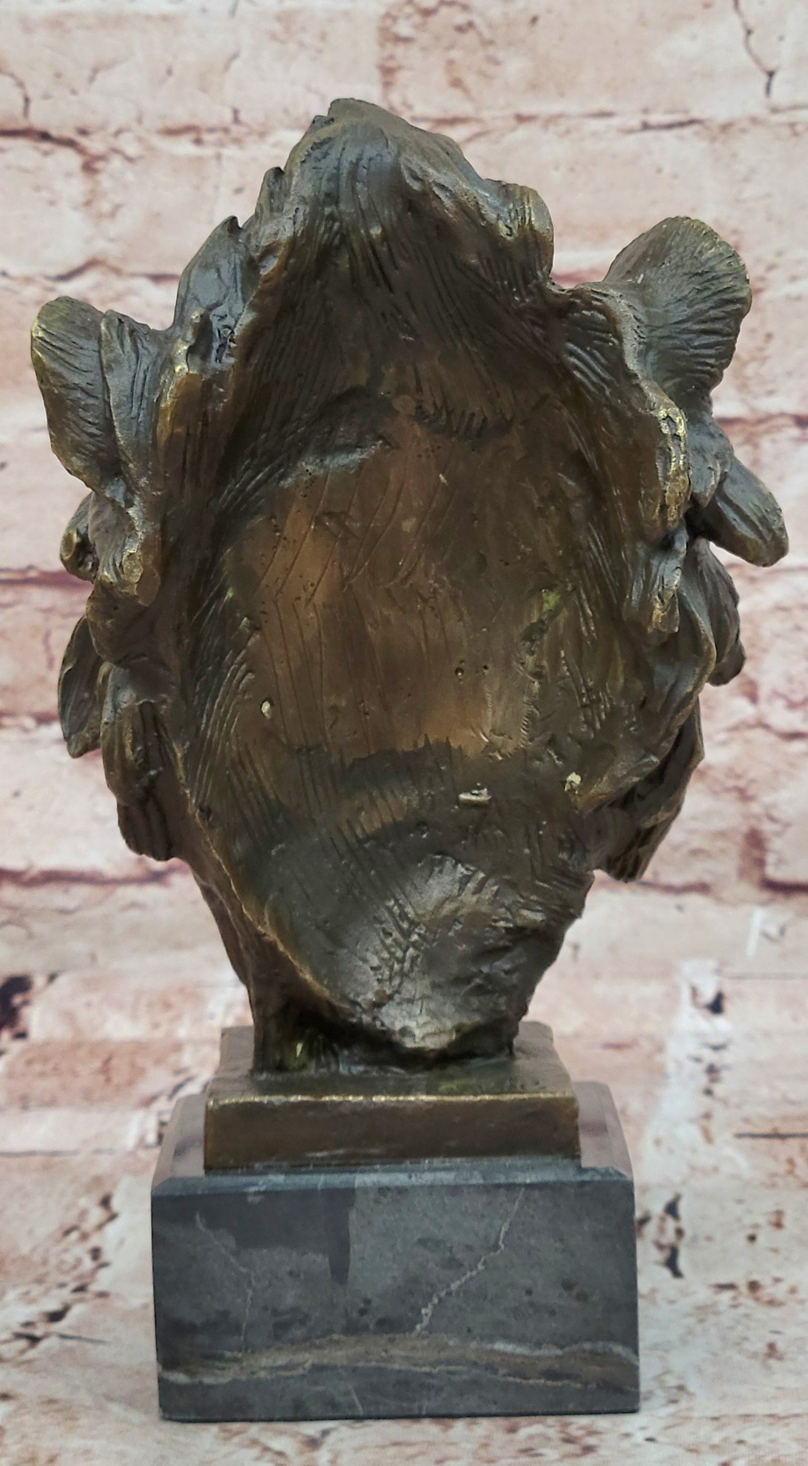 Hot Cast Signed Bronze Royal Lion Statue Sculpture Bust Marble Base Figurine Art