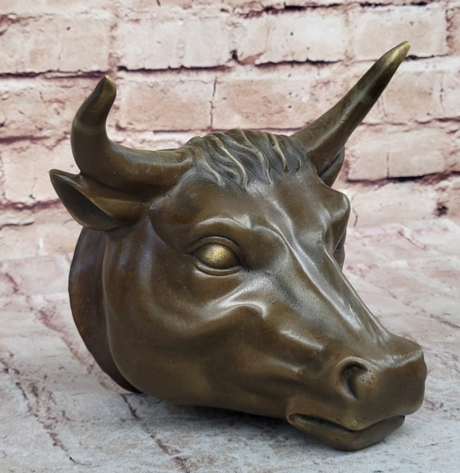 BULLS HEAD WALL HANGING 19CM BRONZE FINISH GARDEN/INDOOR PATIO ORNAMENT STATUE