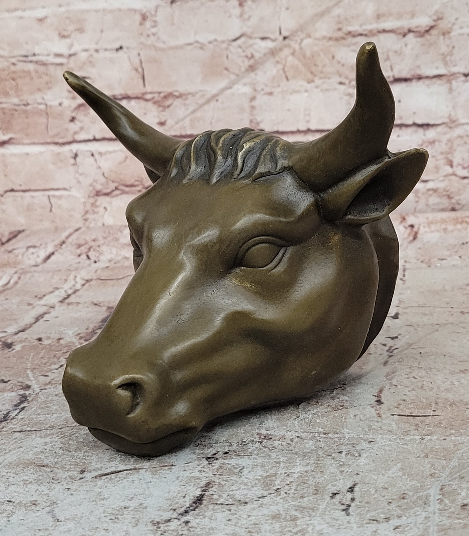 BULLS HEAD WALL HANGING 19CM BRONZE FINISH GARDEN/INDOOR PATIO ORNAMENT STATUE
