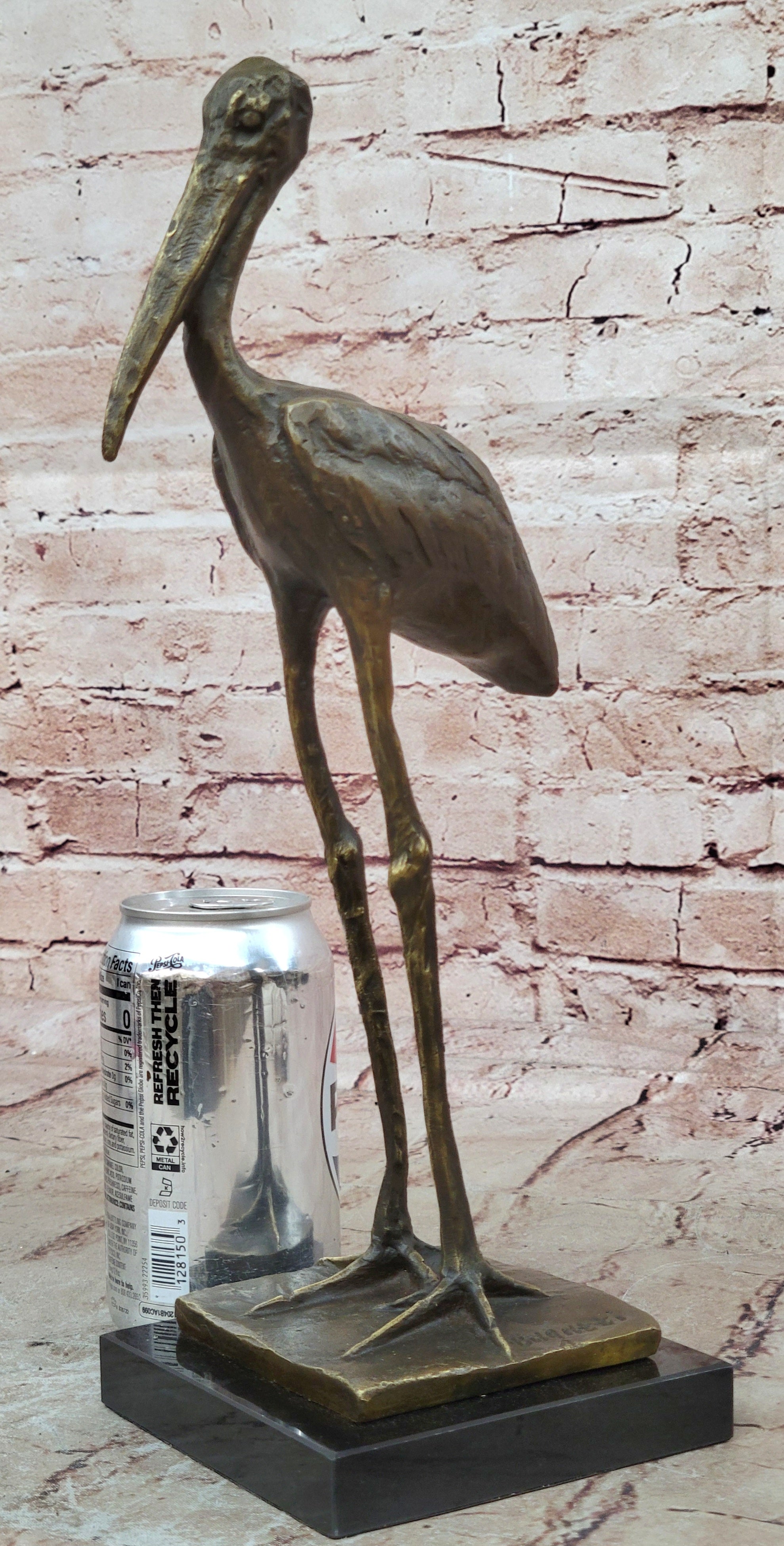 VINTAGE BRONZE OR BRASS CRANE/STORK SCULPTURE--FINELY DETAILED-GREAT PATINA ART