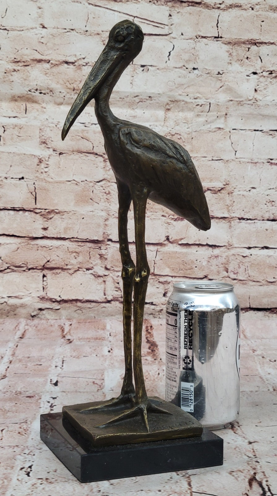 VINTAGE BRONZE OR BRASS CRANE/STORK SCULPTURE--FINELY DETAILED-GREAT PATINA ART