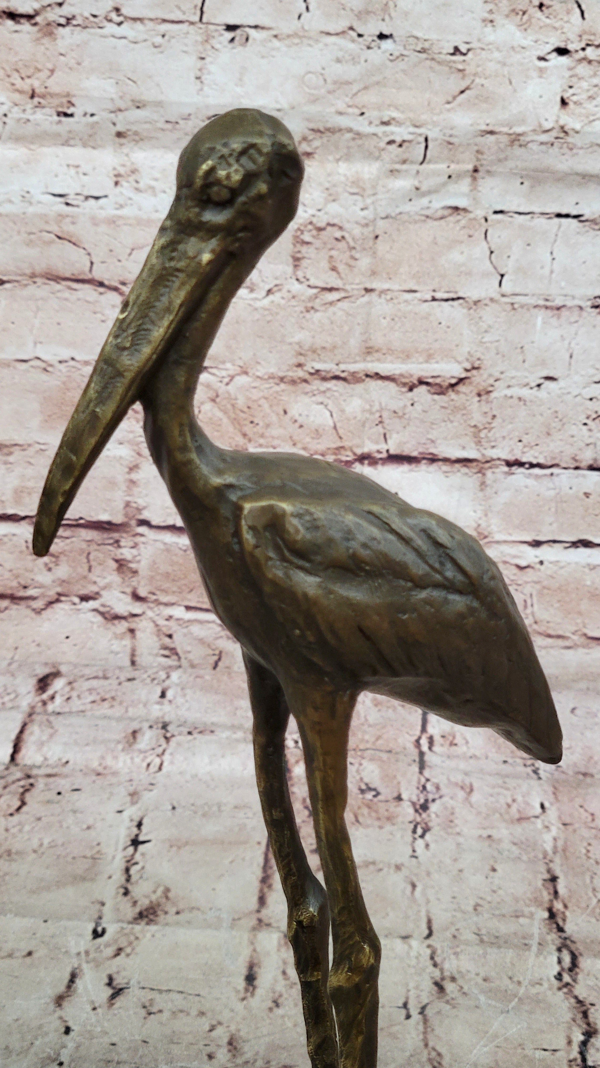 VINTAGE BRONZE OR BRASS CRANE/STORK SCULPTURE--FINELY DETAILED-GREAT PATINA ART