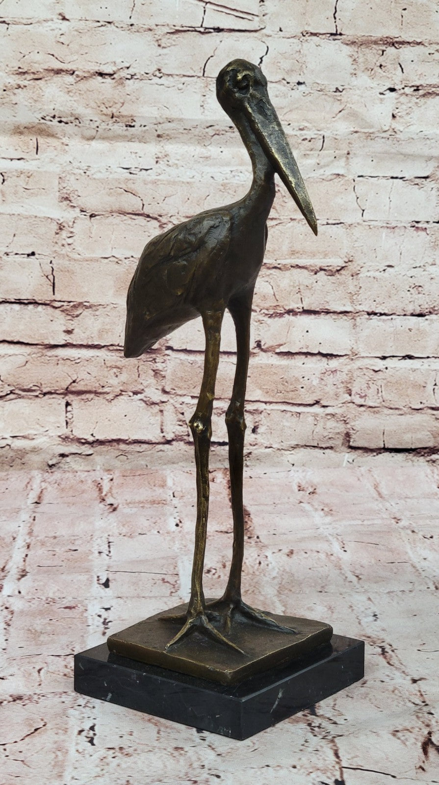 VINTAGE BRONZE OR BRASS CRANE/STORK SCULPTURE--FINELY DETAILED-GREAT PATINA ART