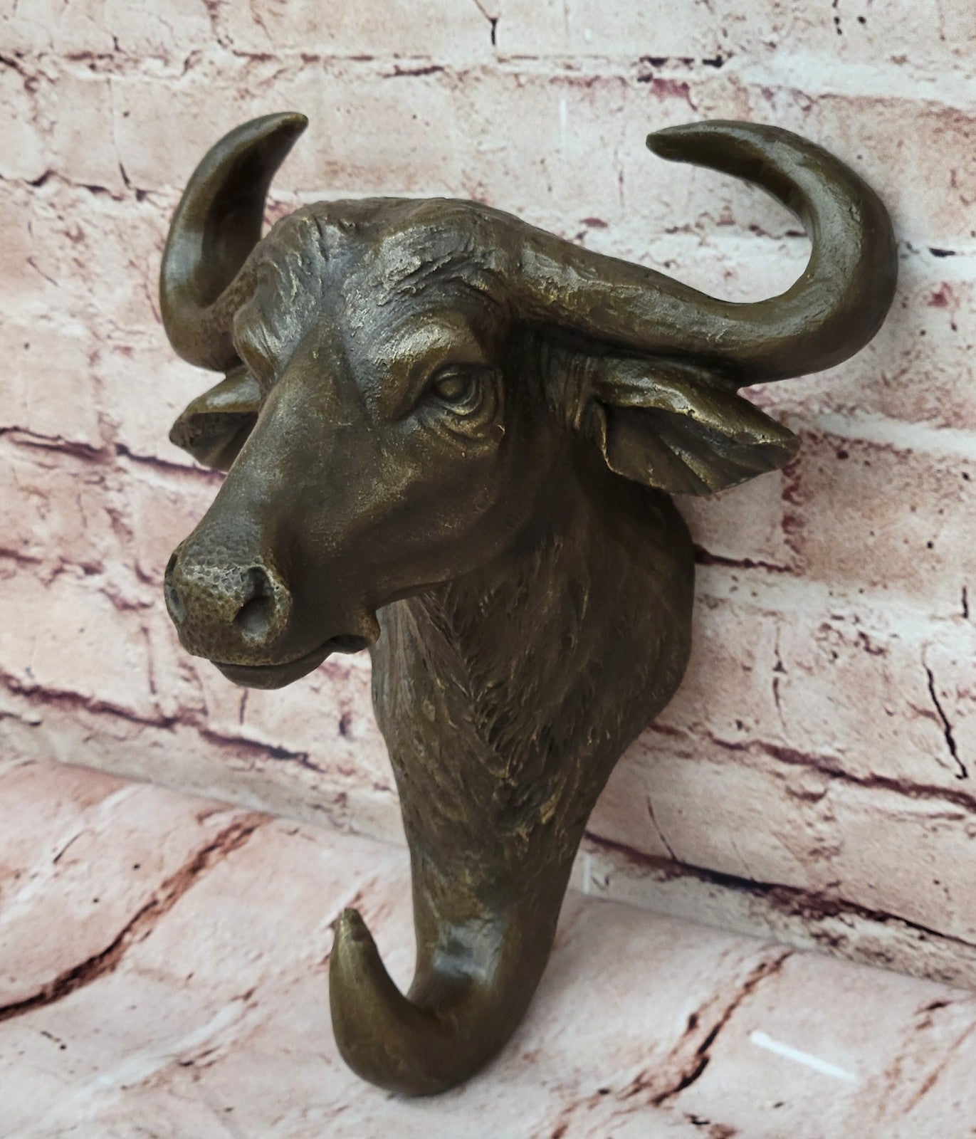 WALL MOUNT BRONZE BULL HEAD , MIGUEL LOPEZ SIGNED . DETAILED SCULPTURE FIGURINE FIGURE