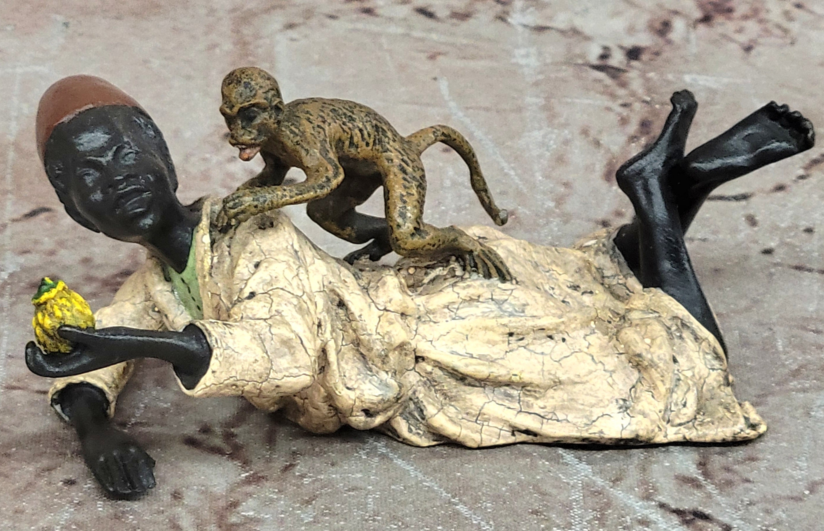 Cold Painted Vienna Bronze Arab Man with Monkey After Bergman Figurine