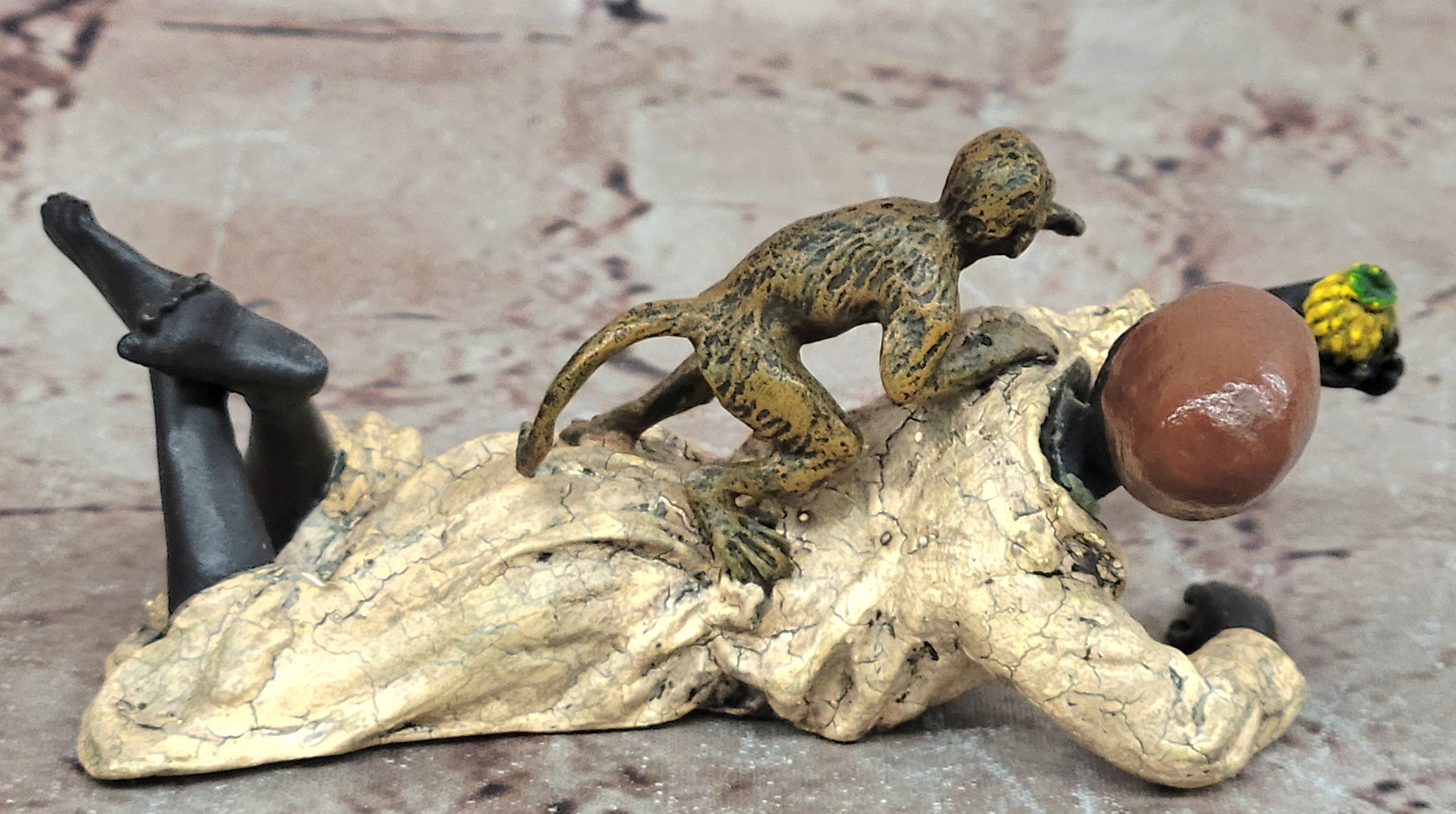 Cold Painted Vienna Bronze Arab Man with Monkey After Bergman Figurine