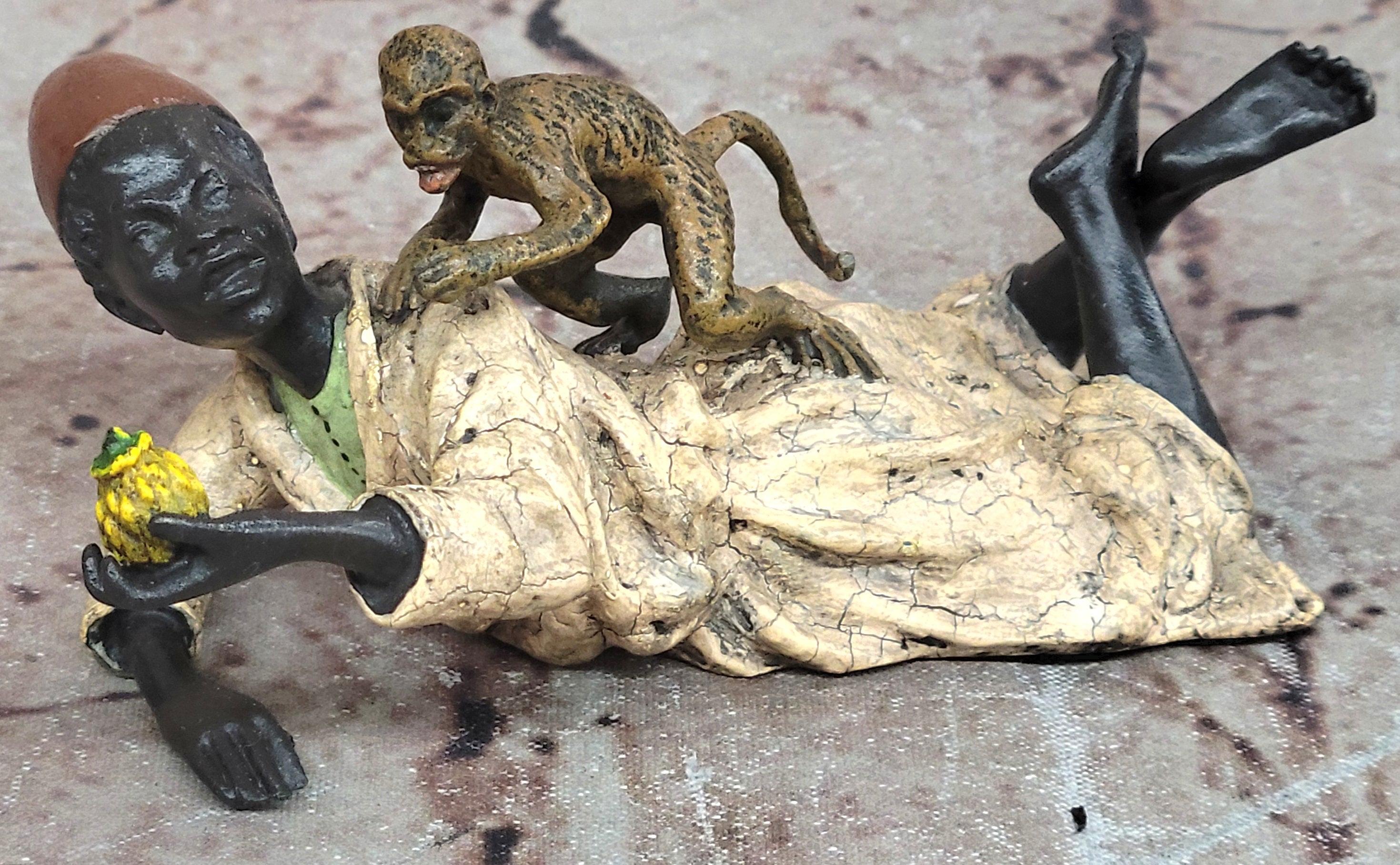 Cold Painted Vienna Bronze Arab Man with Monkey After Bergman Figurine