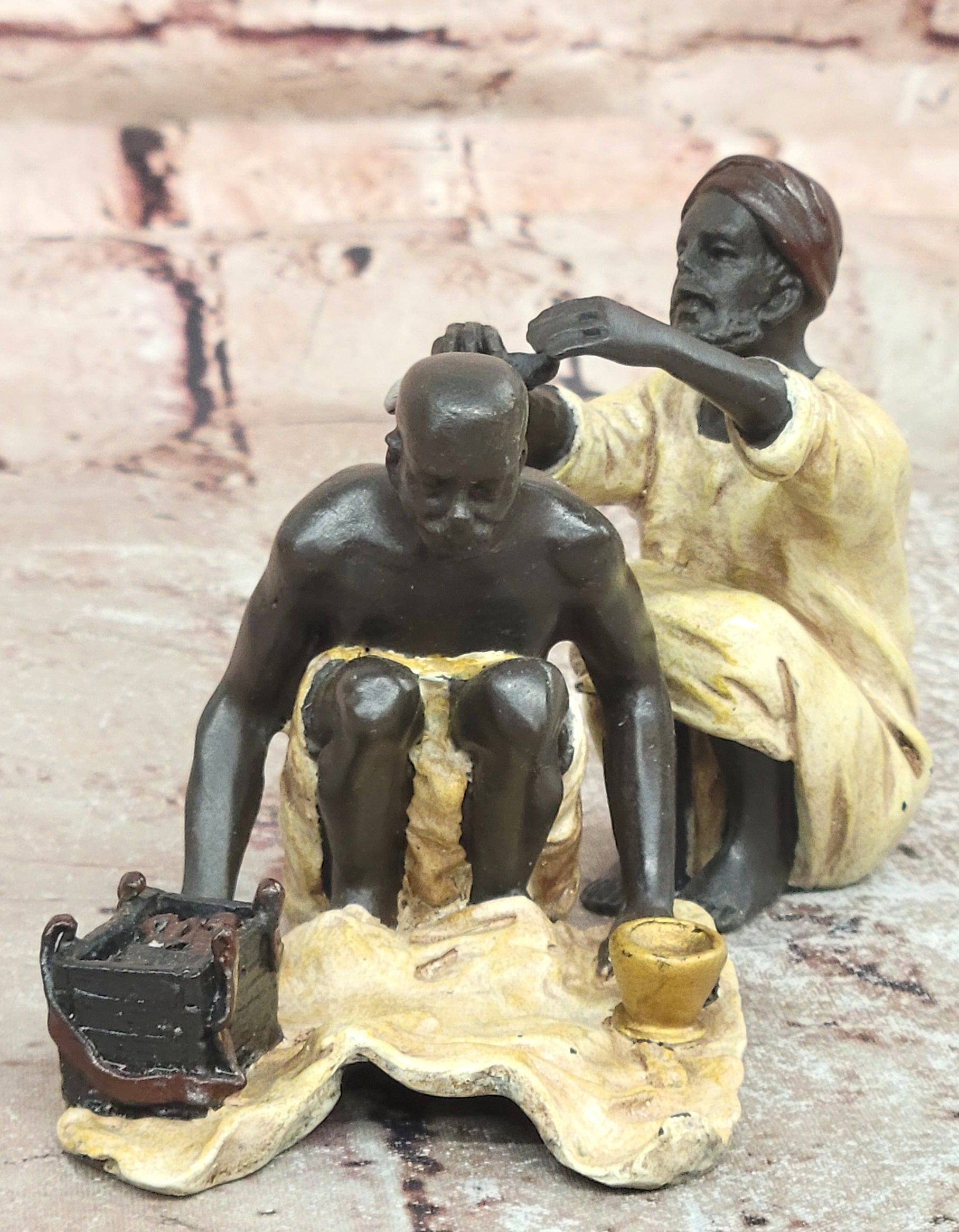 Cold Painted Orientalist Bronze Barber Scene Gallery Edition Artwork