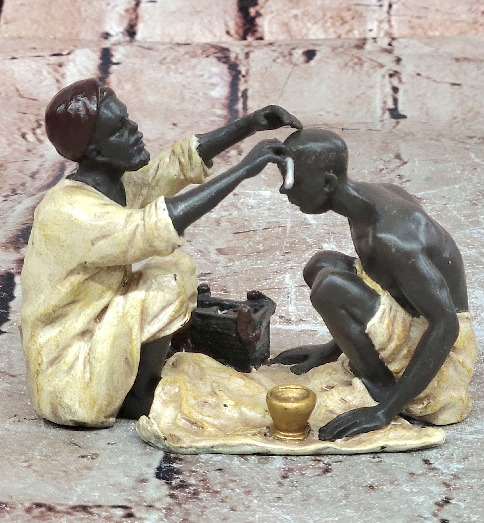 Cold Painted Orientalist Bronze Barber Scene Gallery Edition Artwork