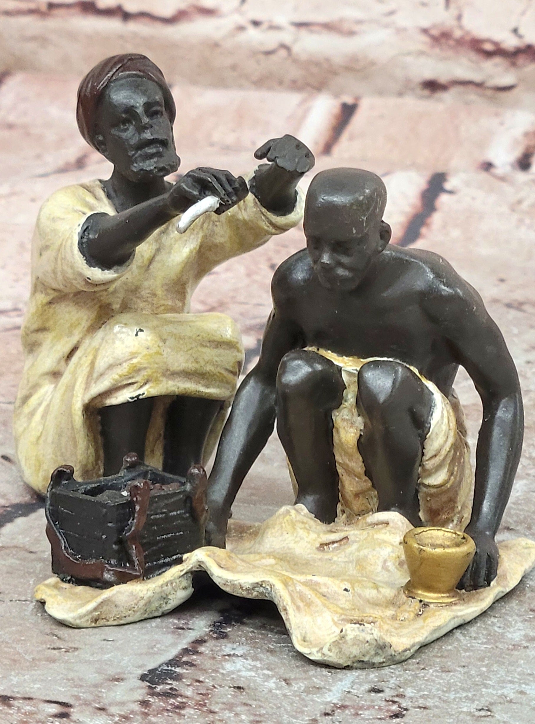 Cold Painted Orientalist Bronze Barber Scene Gallery Edition Artwork