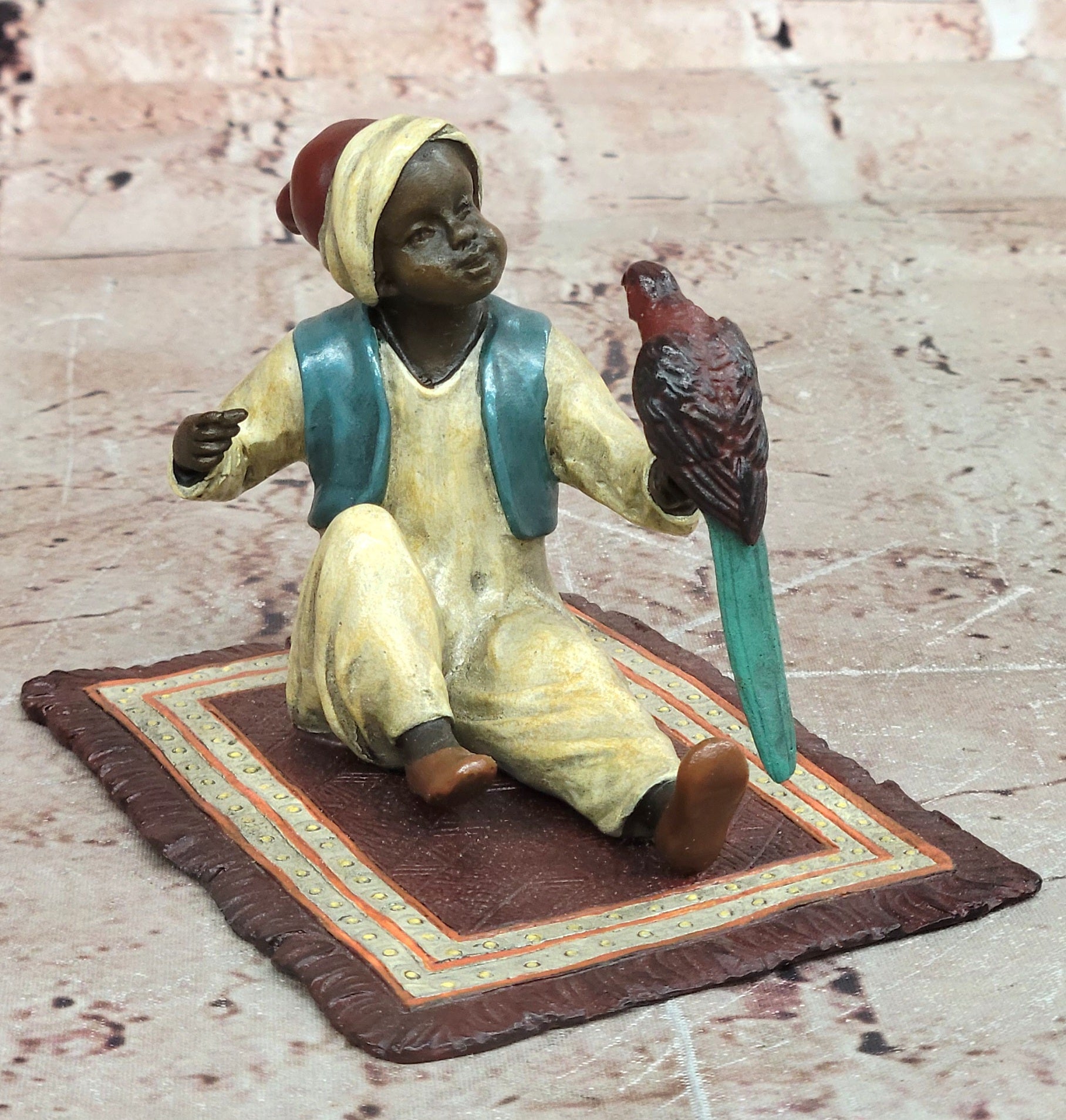 Franz Bergman Arab Sitting On Rug Holding Bird Cold Painted 100% Bronze