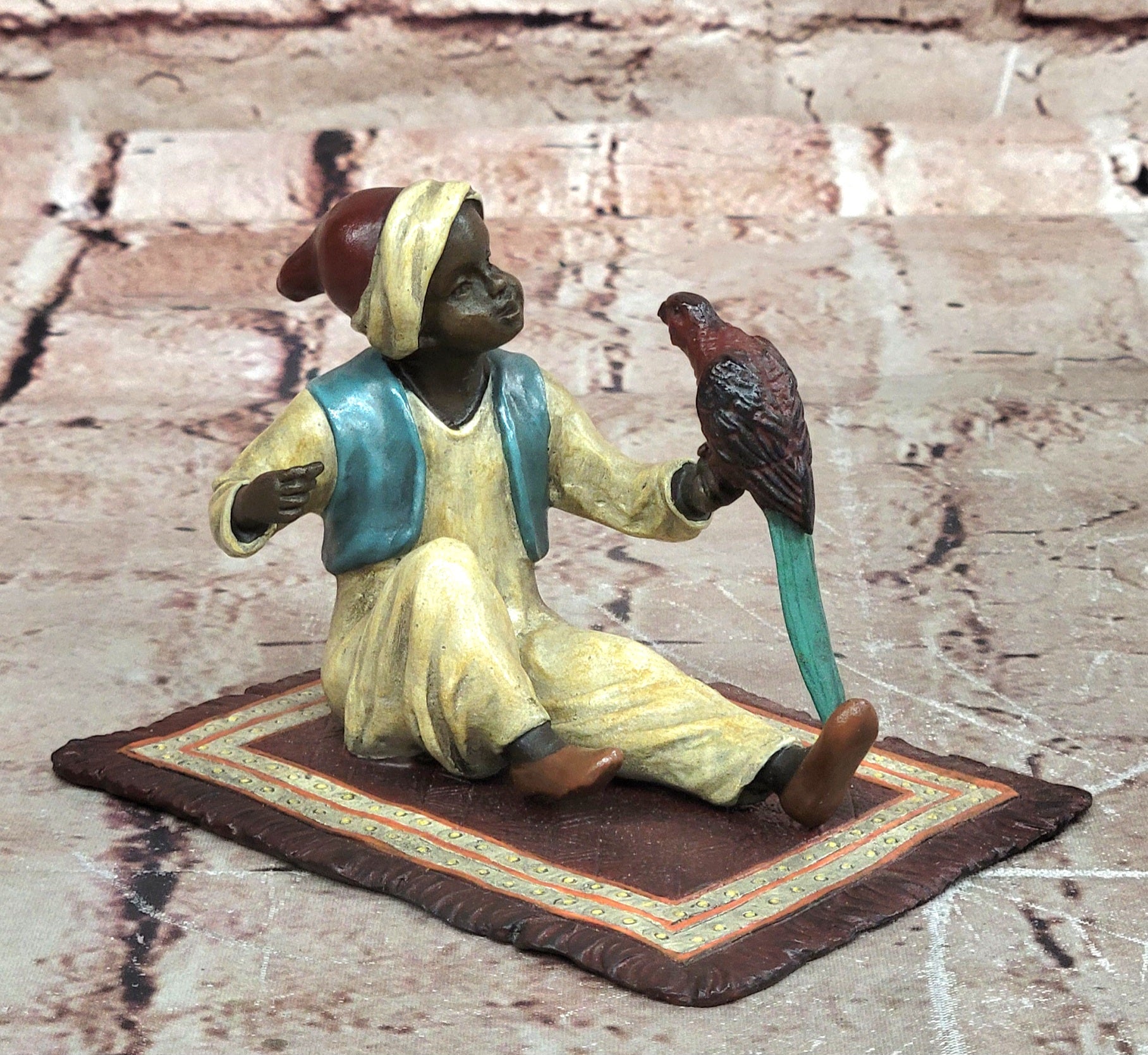 Franz Bergman Arab Sitting On Rug Holding Bird Cold Painted 100% Bronze