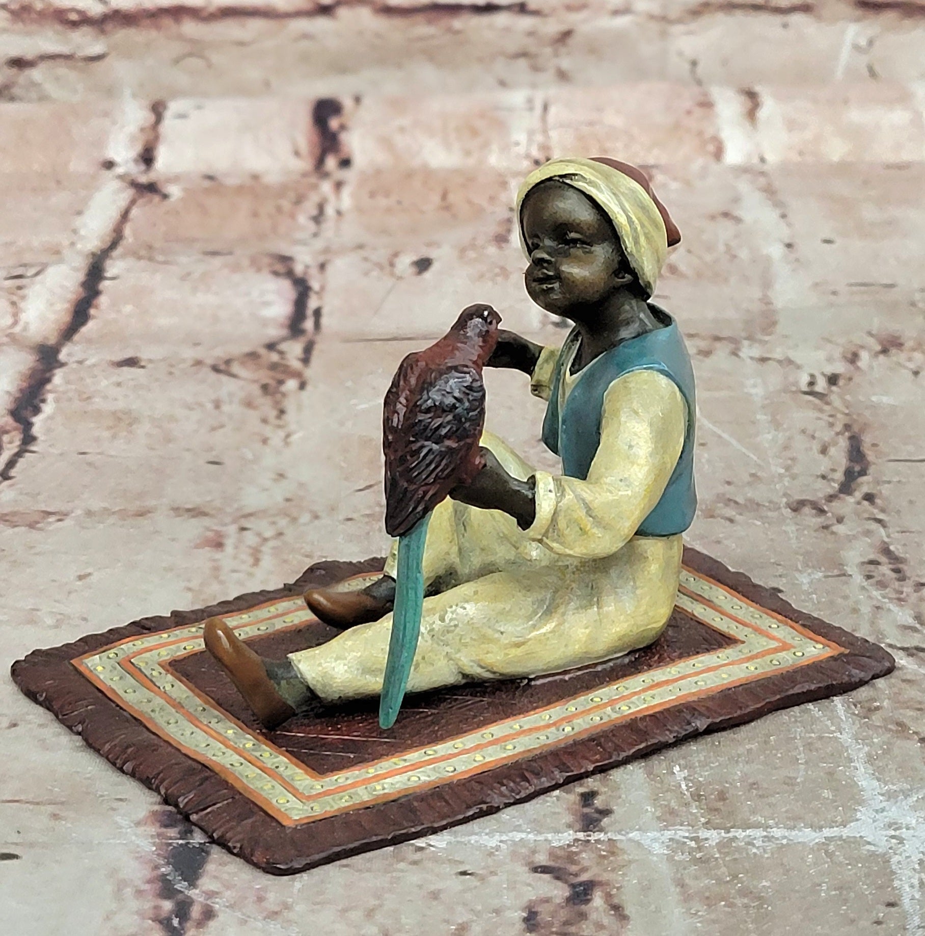 Franz Bergman Arab Sitting On Rug Holding Bird Cold Painted 100% Bronze