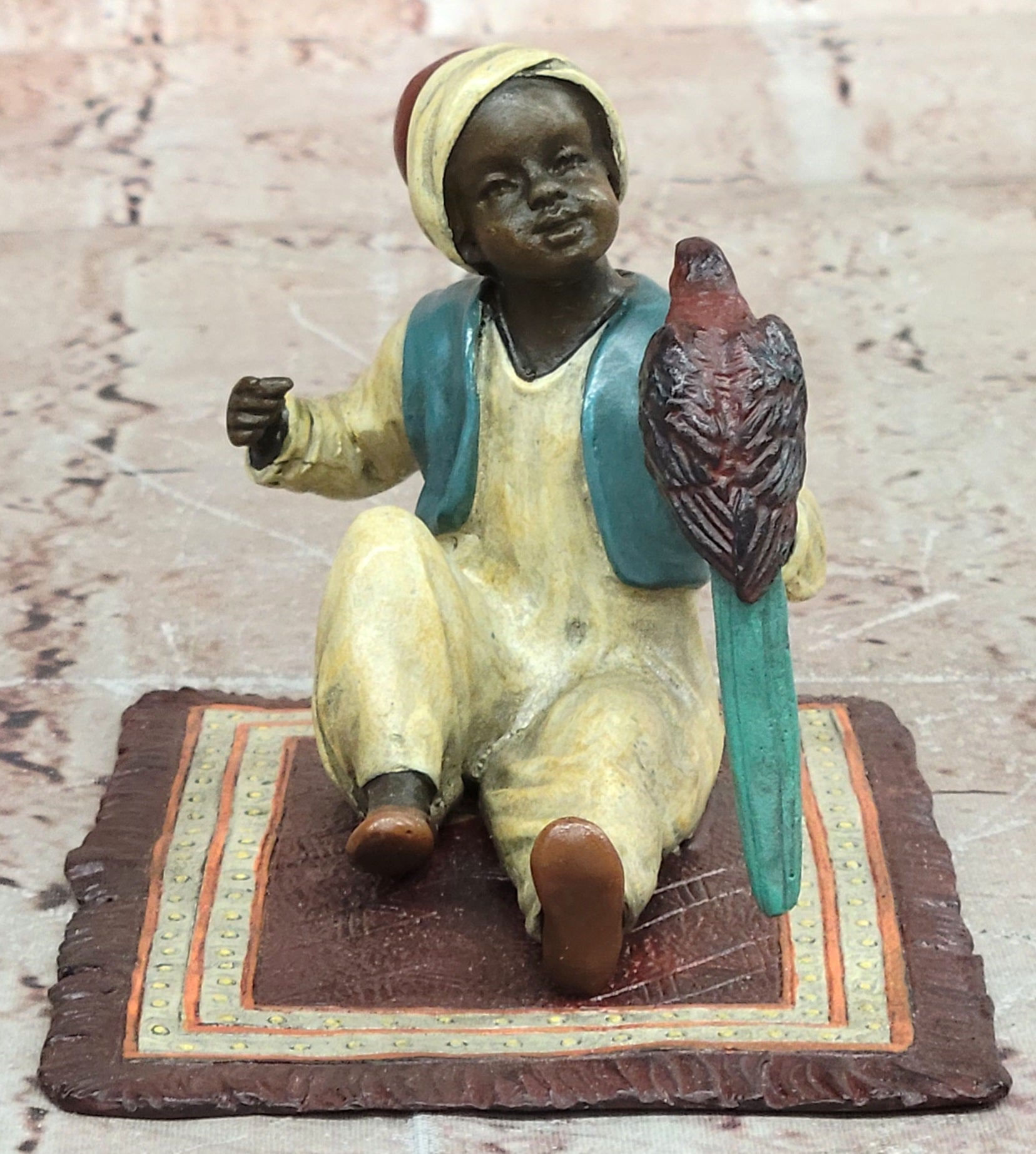 Franz Bergman Arab Sitting On Rug Holding Bird Cold Painted 100% Bronze