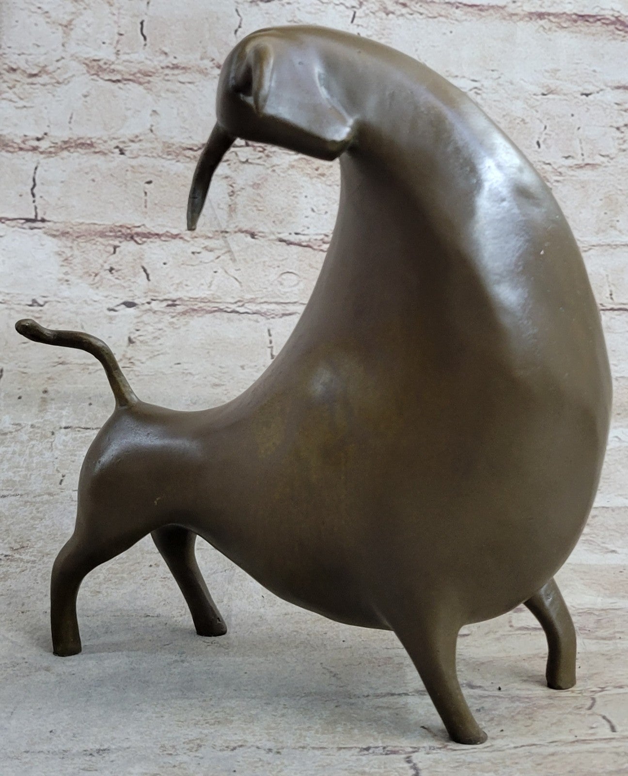 10" West Art Deco Bronze Sculpture Abstract Art Animal Bull Ox Statue