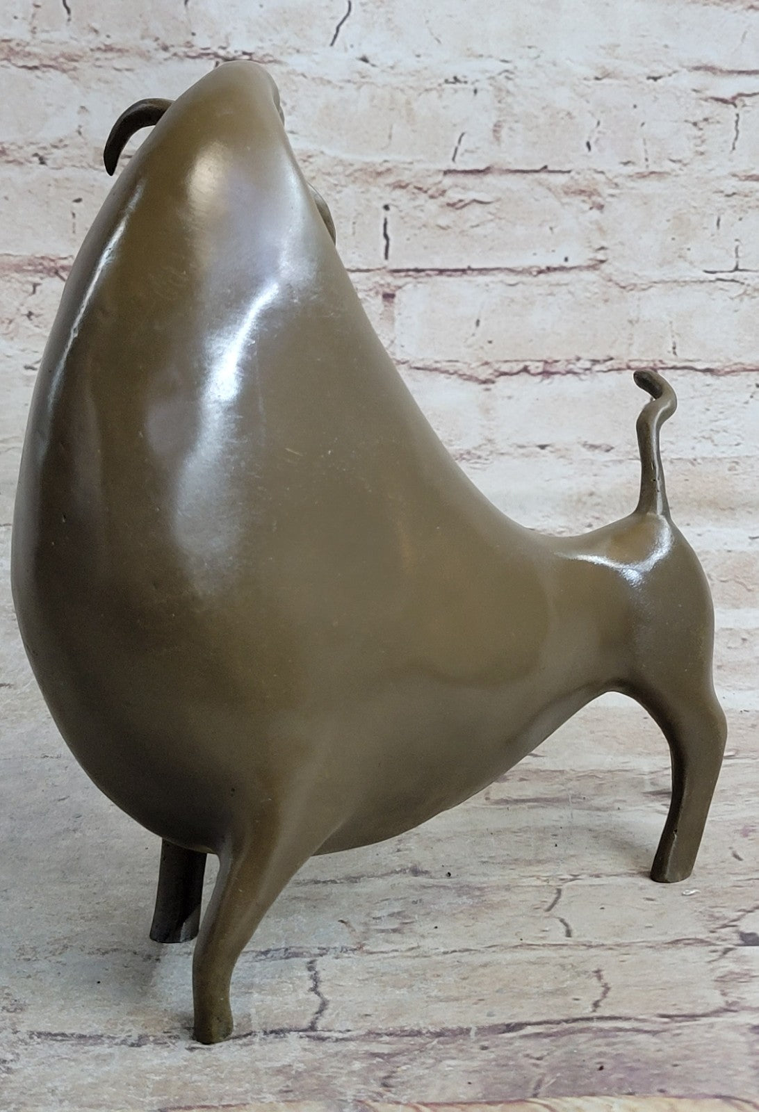 10" West Art Deco Bronze Sculpture Abstract Art Animal Bull Ox Statue