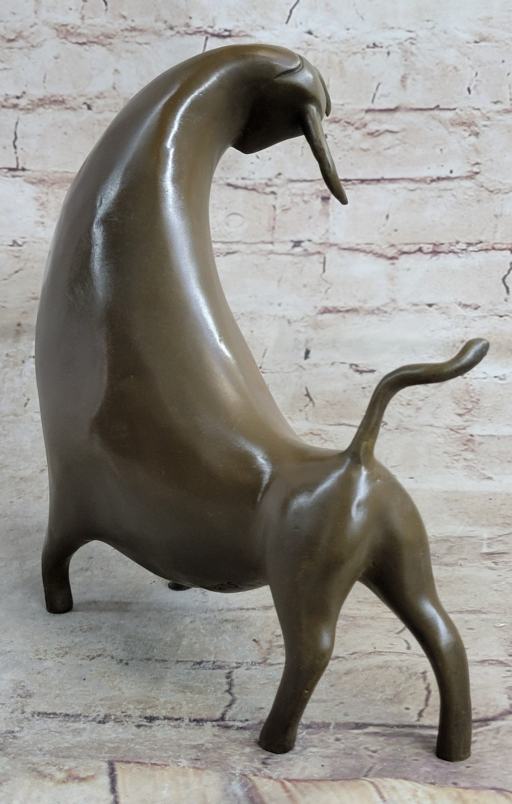10" West Art Deco Bronze Sculpture Abstract Art Animal Bull Ox Statue