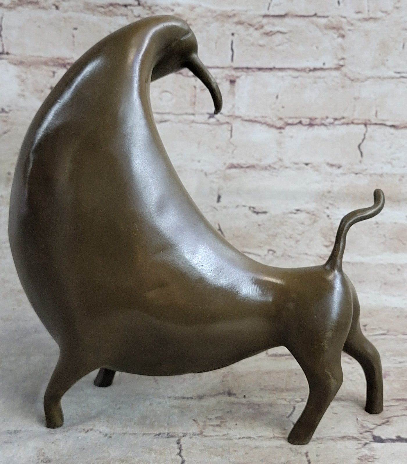 10" West Art Deco Bronze Sculpture Abstract Art Animal Bull Ox Statue