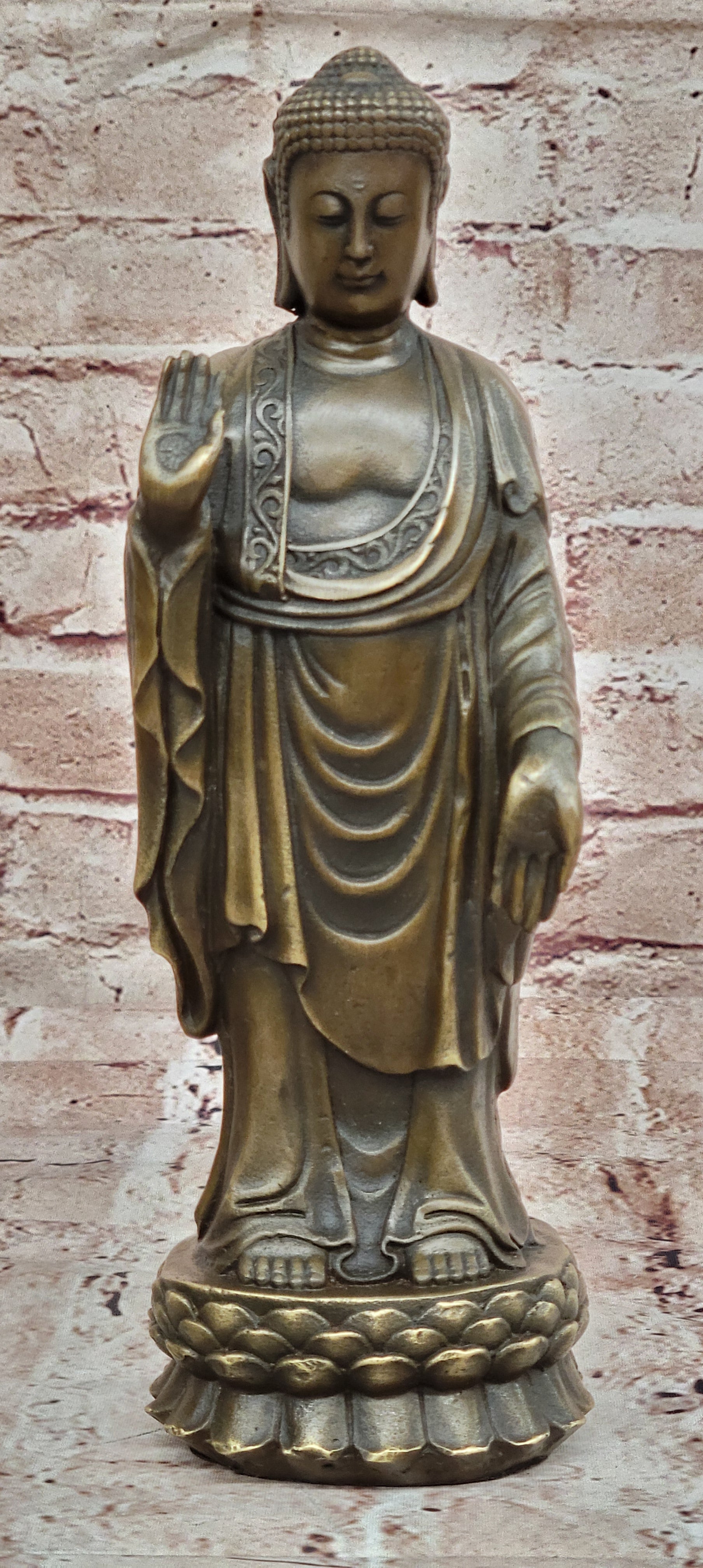 Signed Original Artwork by Miguel Lopez Standing Tall Buddha Bronze Statue