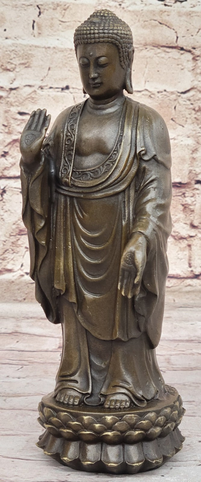 Signed Original Artwork by Miguel Lopez Standing Tall Buddha Bronze Statue