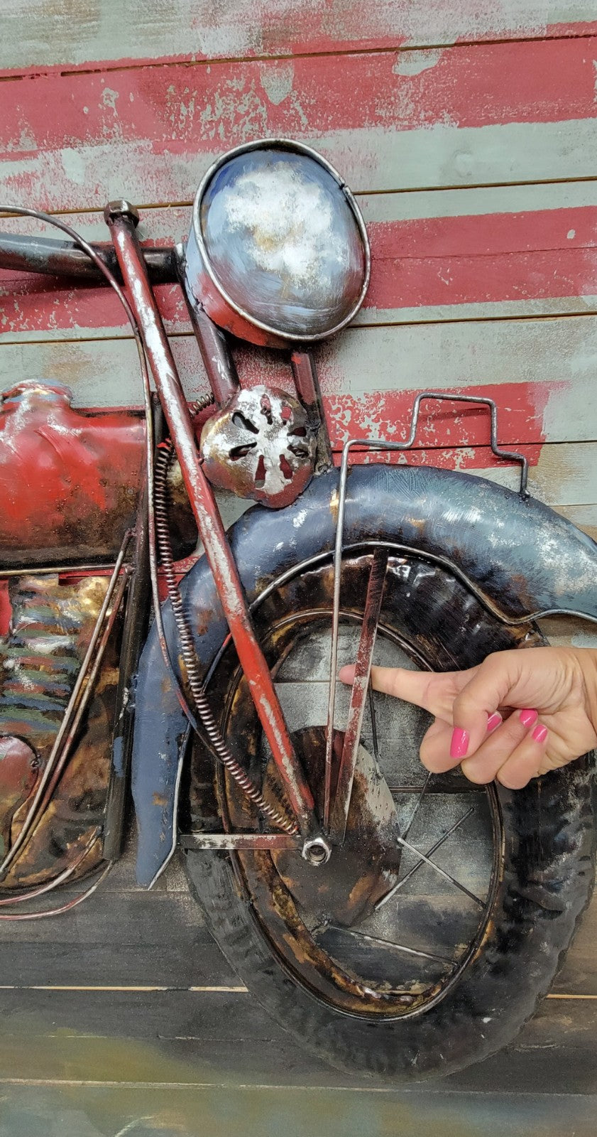 "Motorcycle 1" Harley Davidson Mixed Media Hand Painted Iron Wall Sculpture