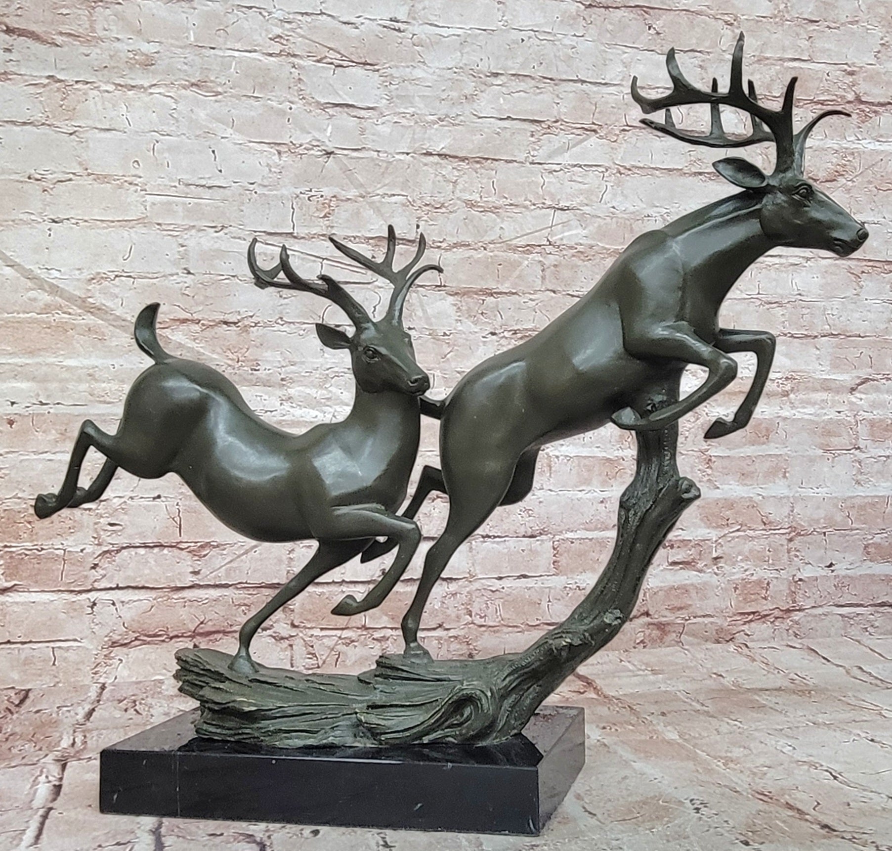 Williams Signed Bronze Deer Sculpture Running Stags Fine Art Collectible