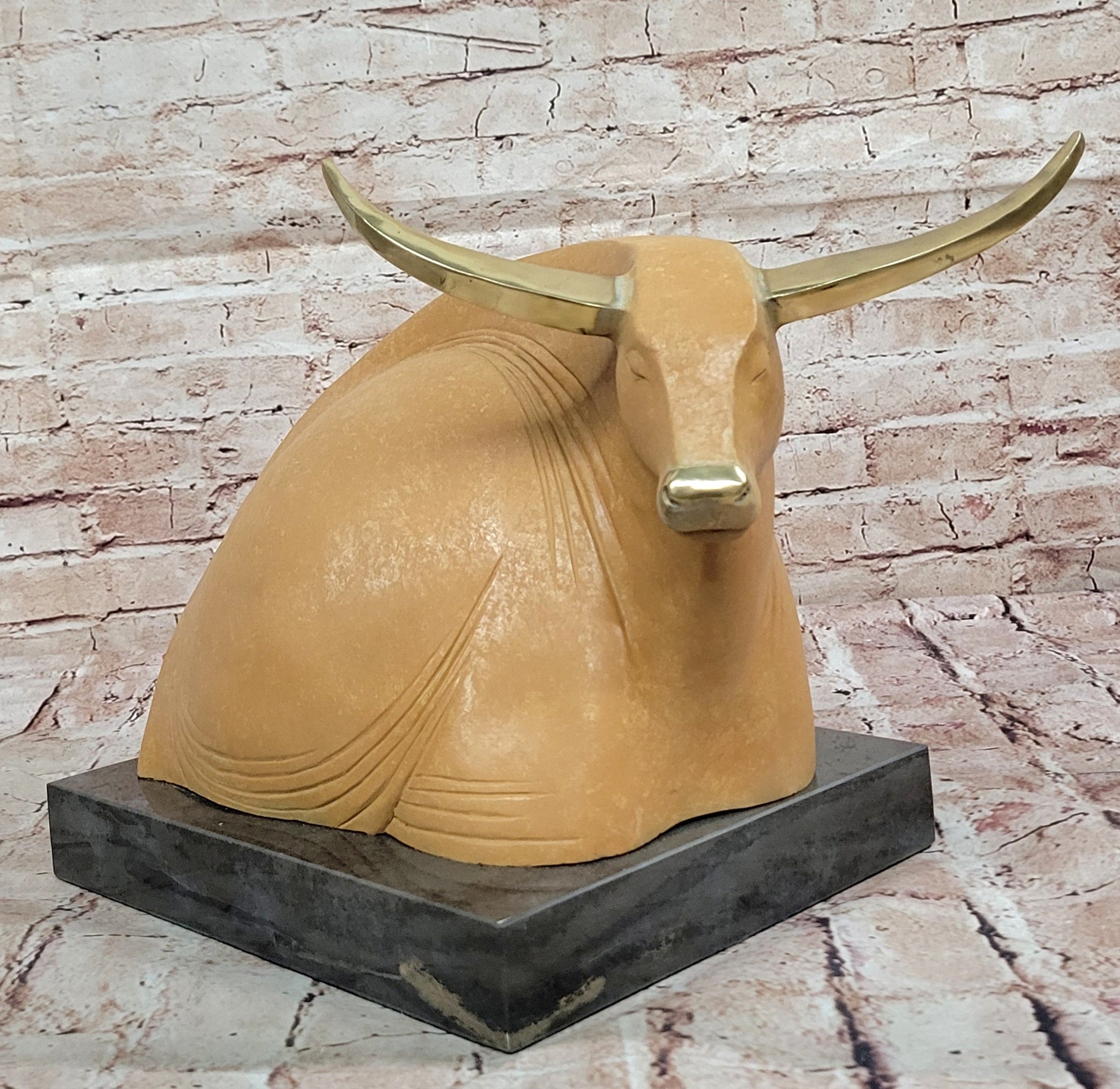 Signed T. Baker Bull Figurine – Abstract Bronze Art Statue for Home Decor