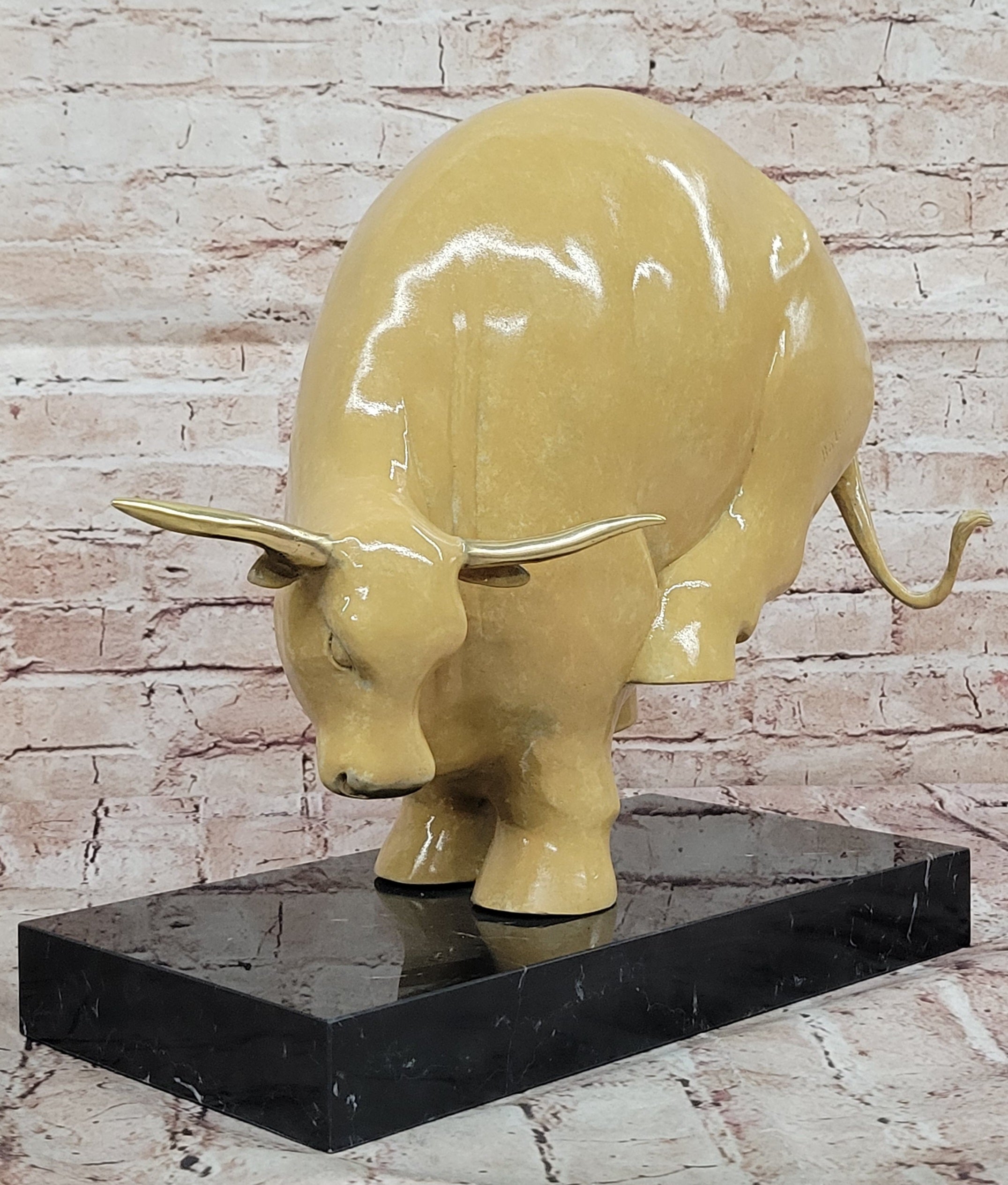 Abstract Modern Bull Statue – Signed Bronze Ox Sculpture by Botero Figurine