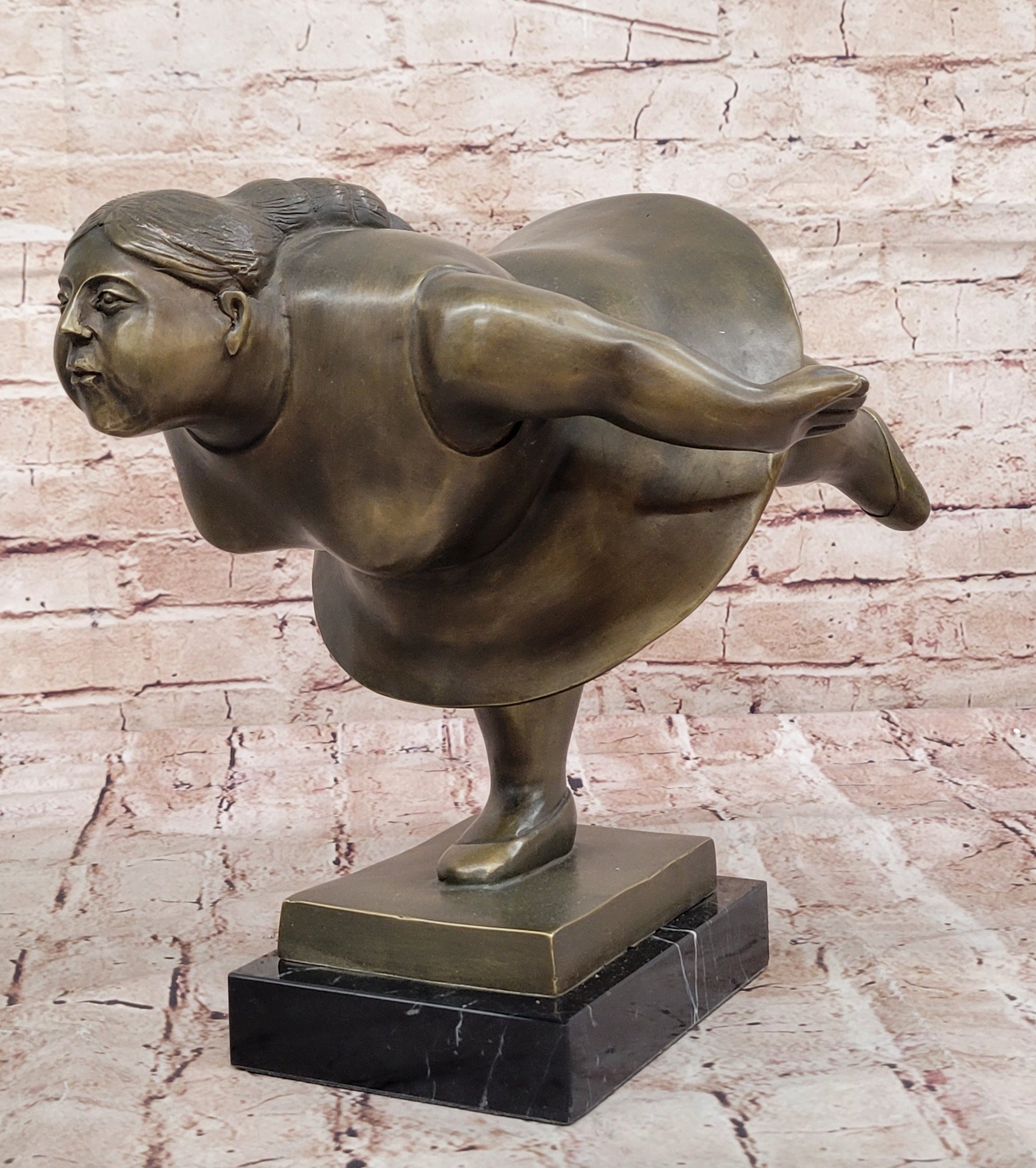 Botero Style Bronze Fat Lady Yoga Ballerina Abstract Sculpture for Dance Lovers