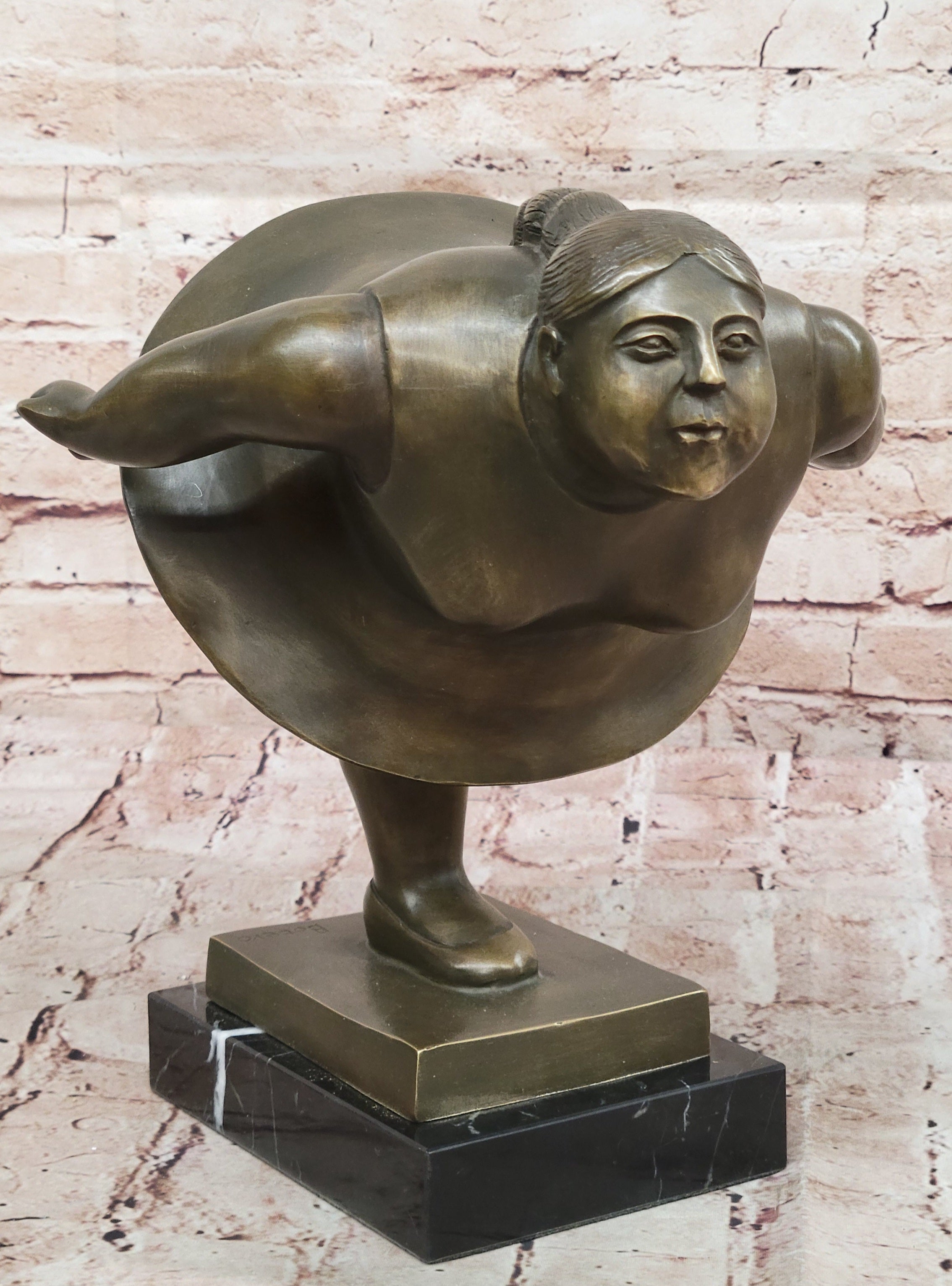Botero Style Bronze Fat Lady Yoga Ballerina Abstract Sculpture for Dance Lovers