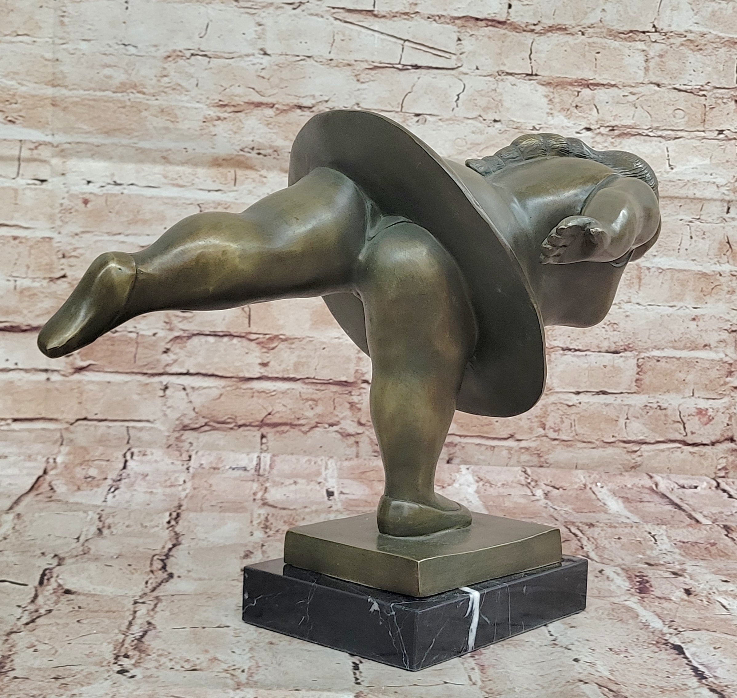 Botero Style Bronze Fat Lady Yoga Ballerina Abstract Sculpture for Dance Lovers