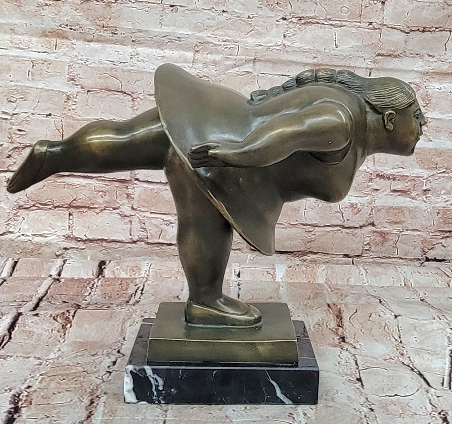 Botero Style Bronze Fat Lady Yoga Ballerina Abstract Sculpture for Dance Lovers