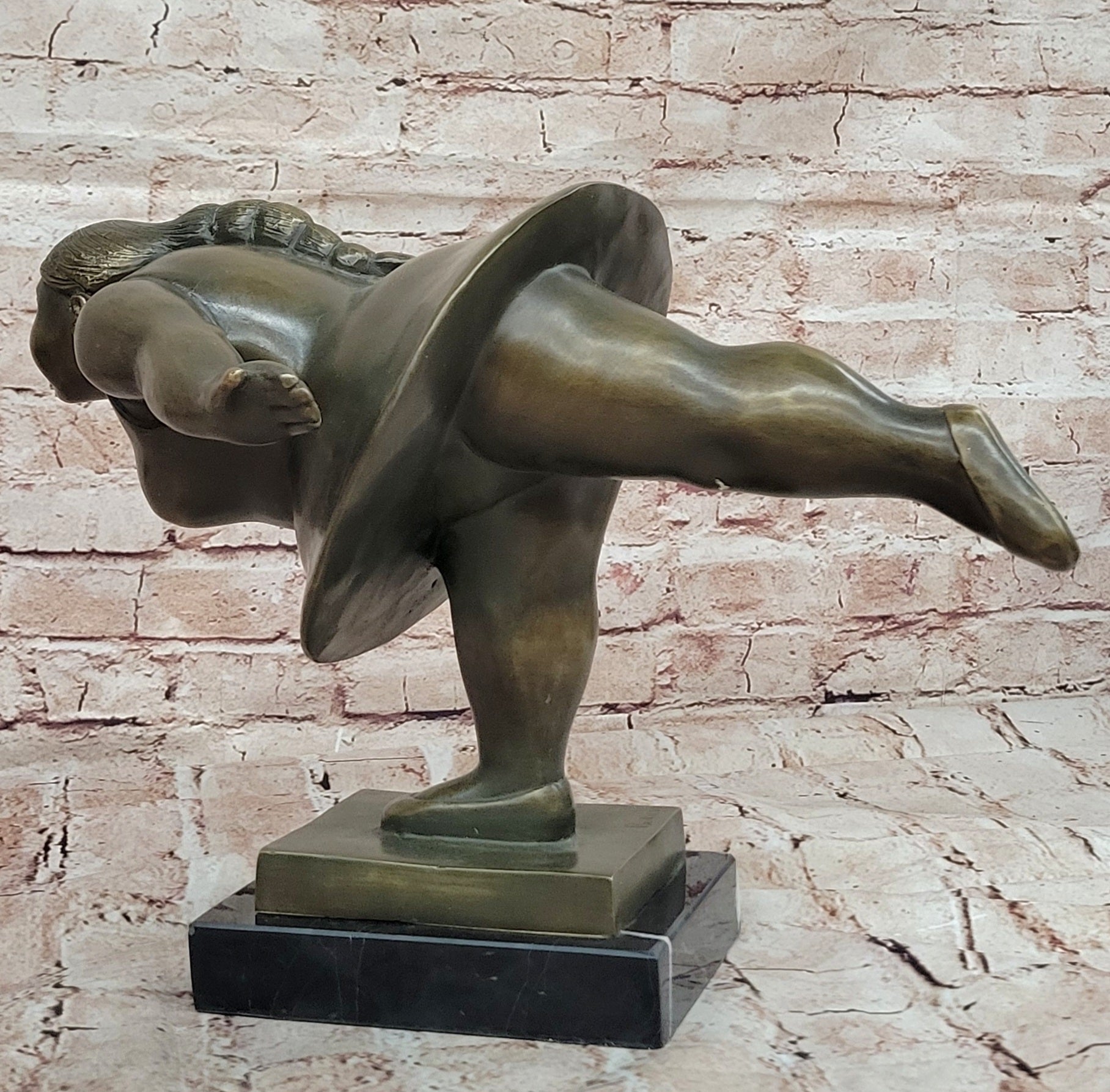 Botero Style Bronze Fat Lady Yoga Ballerina Abstract Sculpture for Dance Lovers