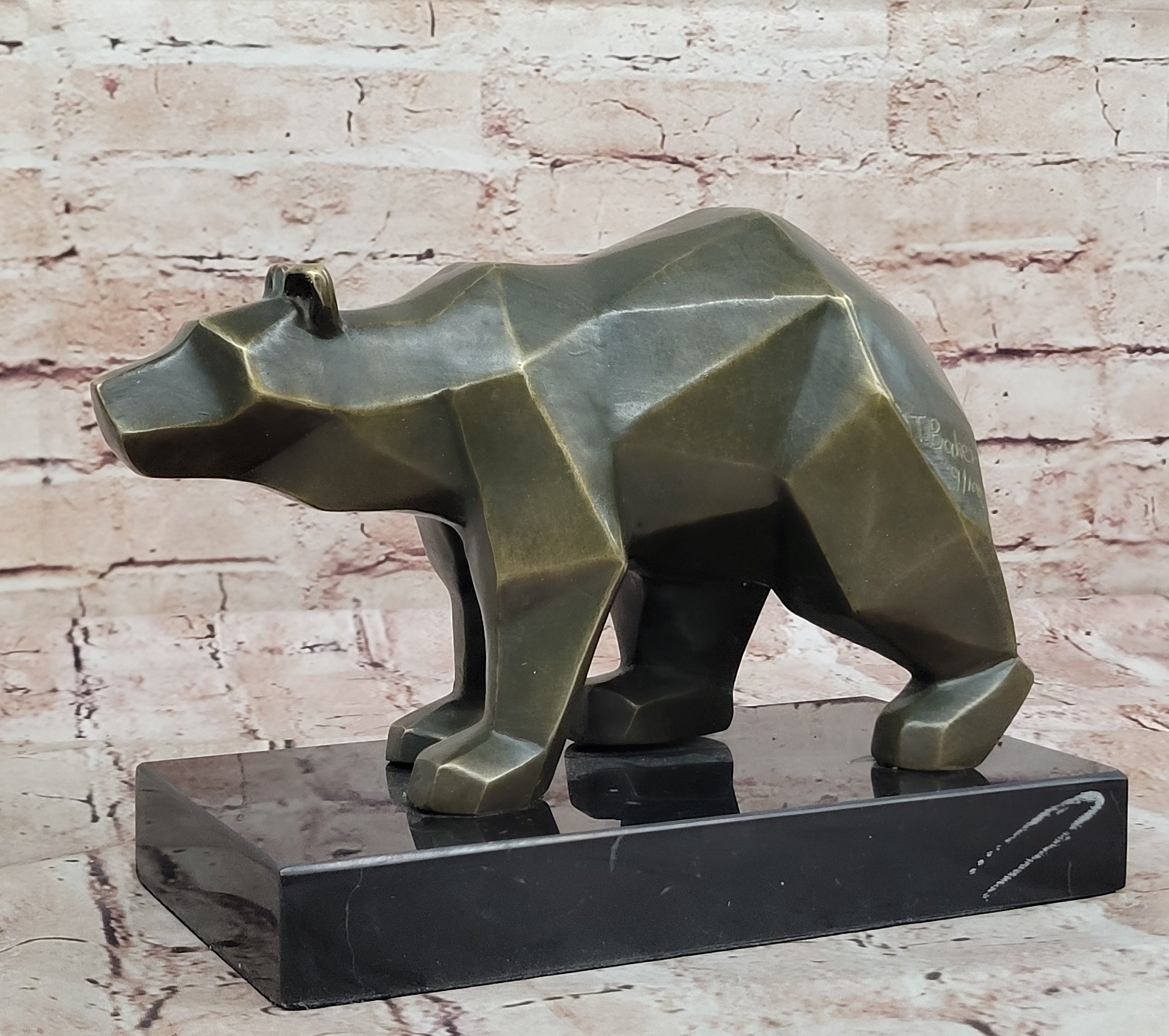 T. Baker Abstract Bear Sculpture – Hot Cast Bronze California Artwork