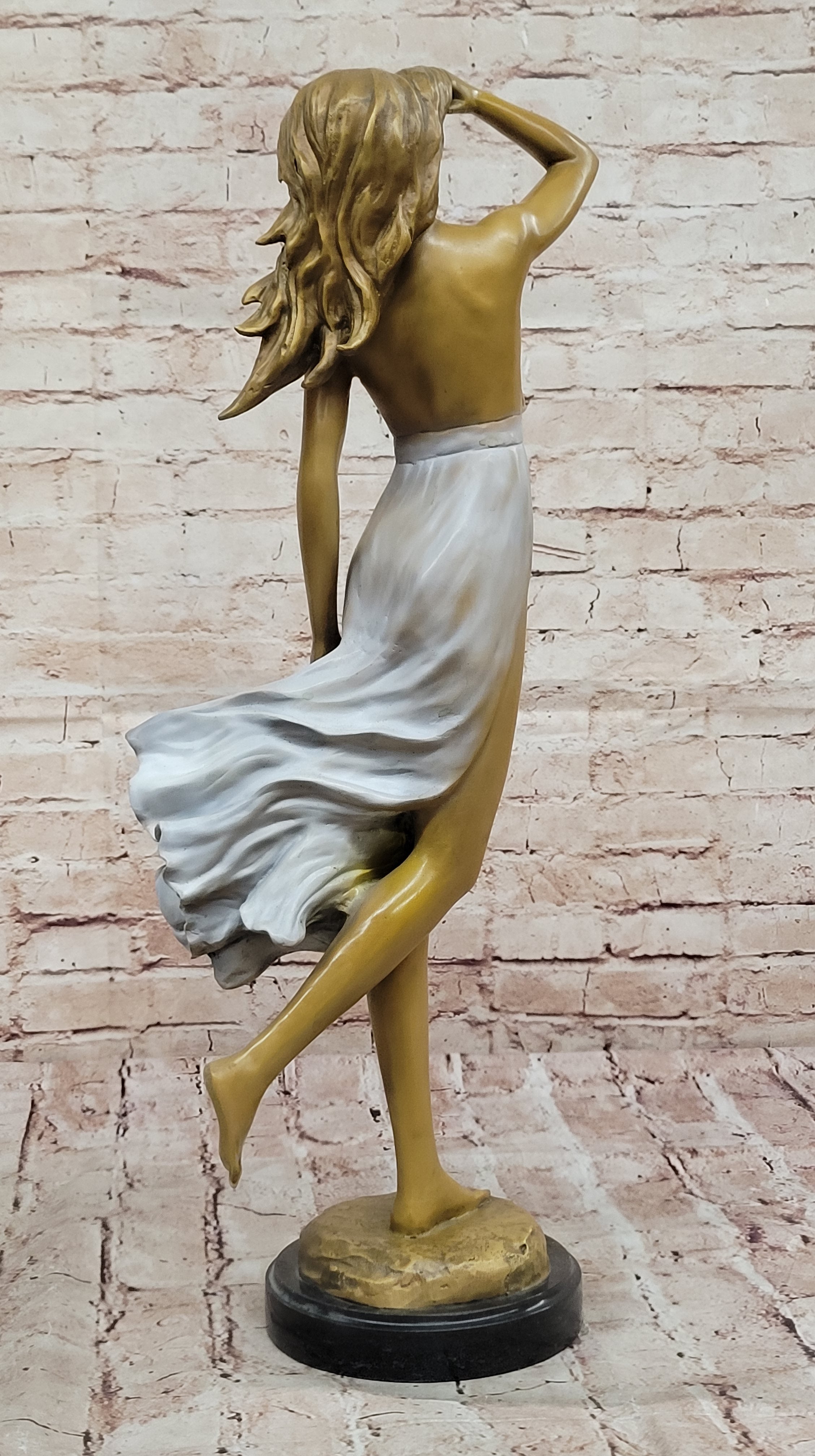Bronze Female Sculpture – Sensual Elegant Woman in Wind with Flowing Dress Statue