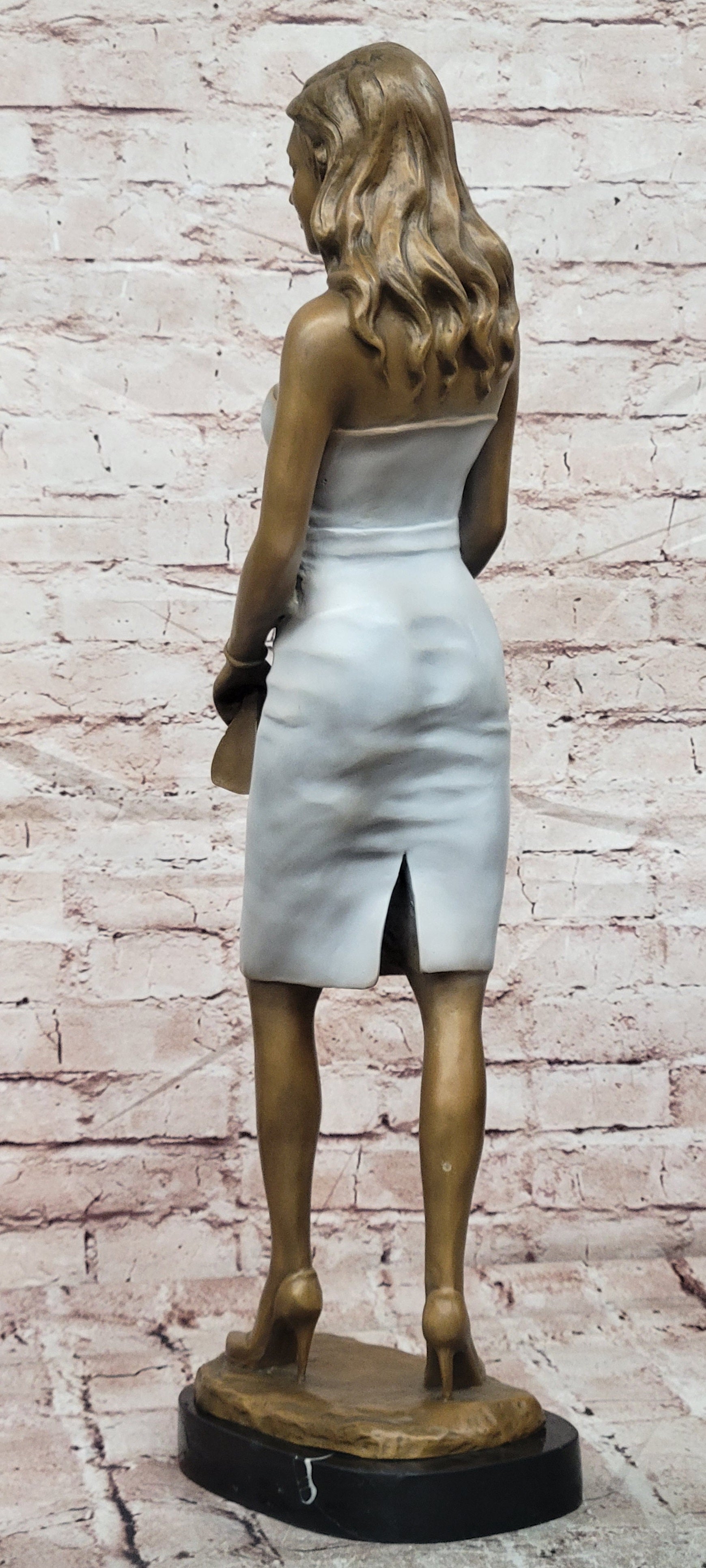 Bronze Sophisticated Lady Sculpture with Handbag Elegant Female Statue Art