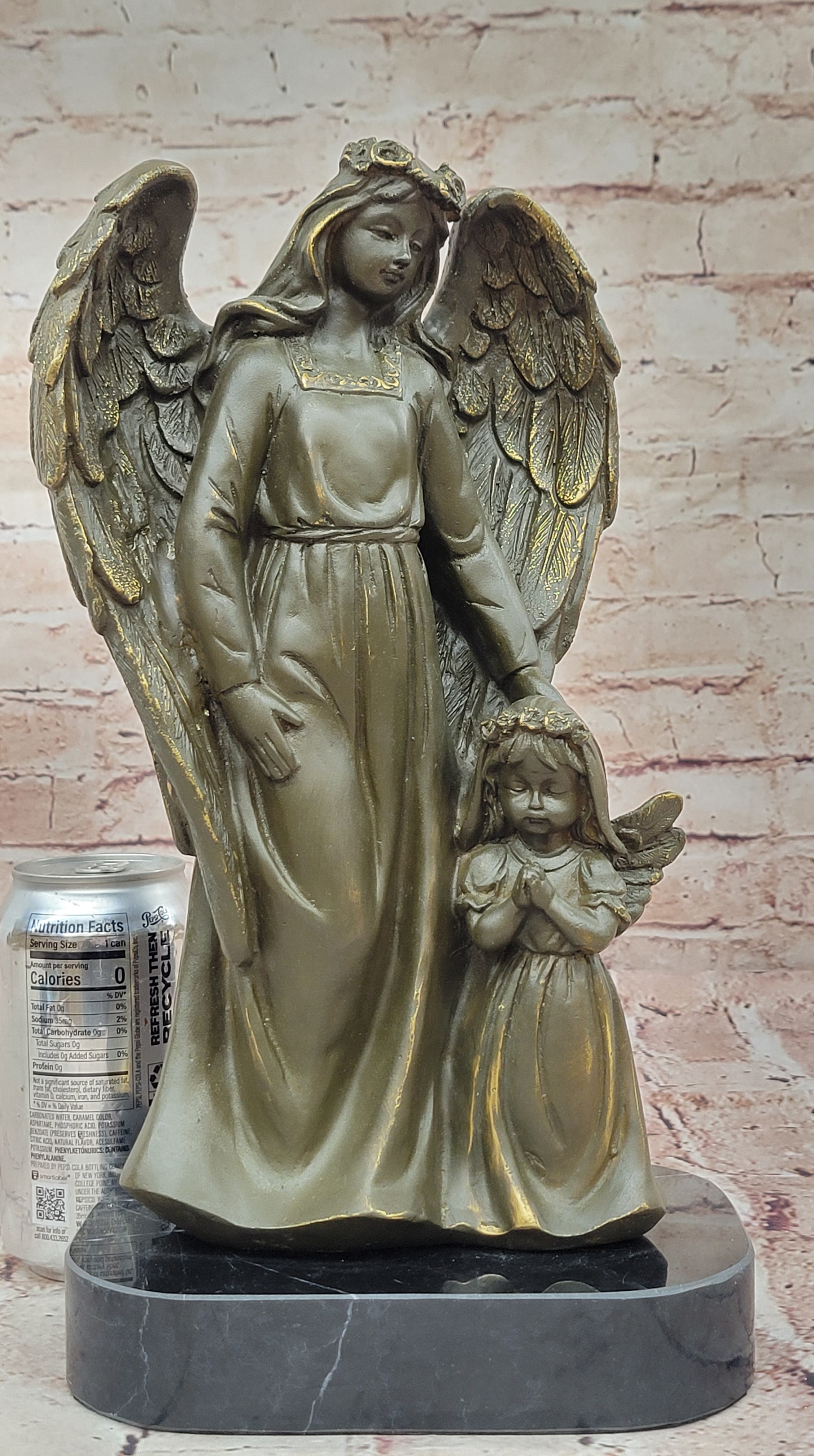 Bronze Angel with Child Sculpture by Moreau Messenger of God Spiritual Figurine