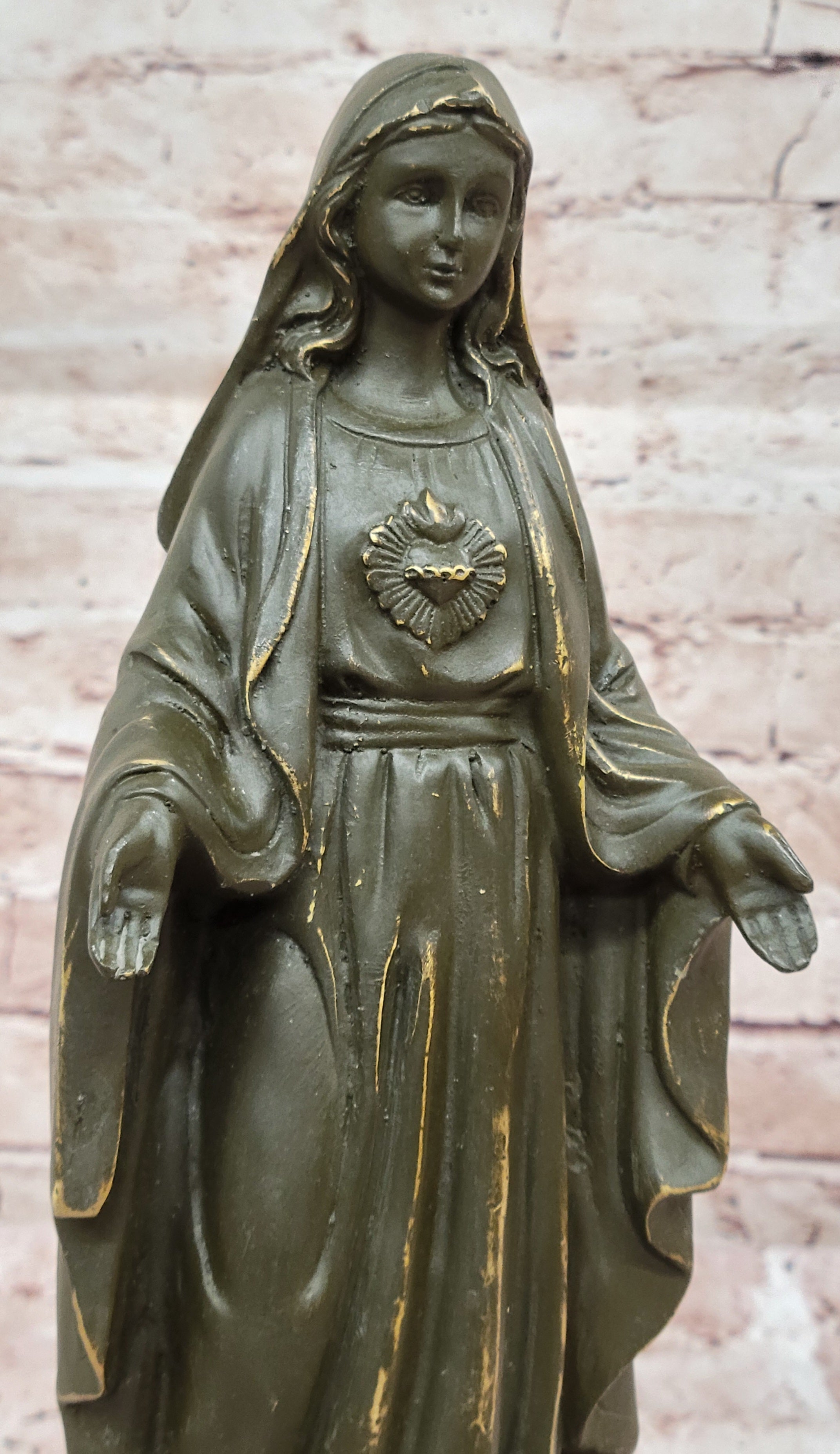 Bronze Blessed Virgin Mary Sculpture Statue Signed Valli Christian Figurine Hand Cast Art