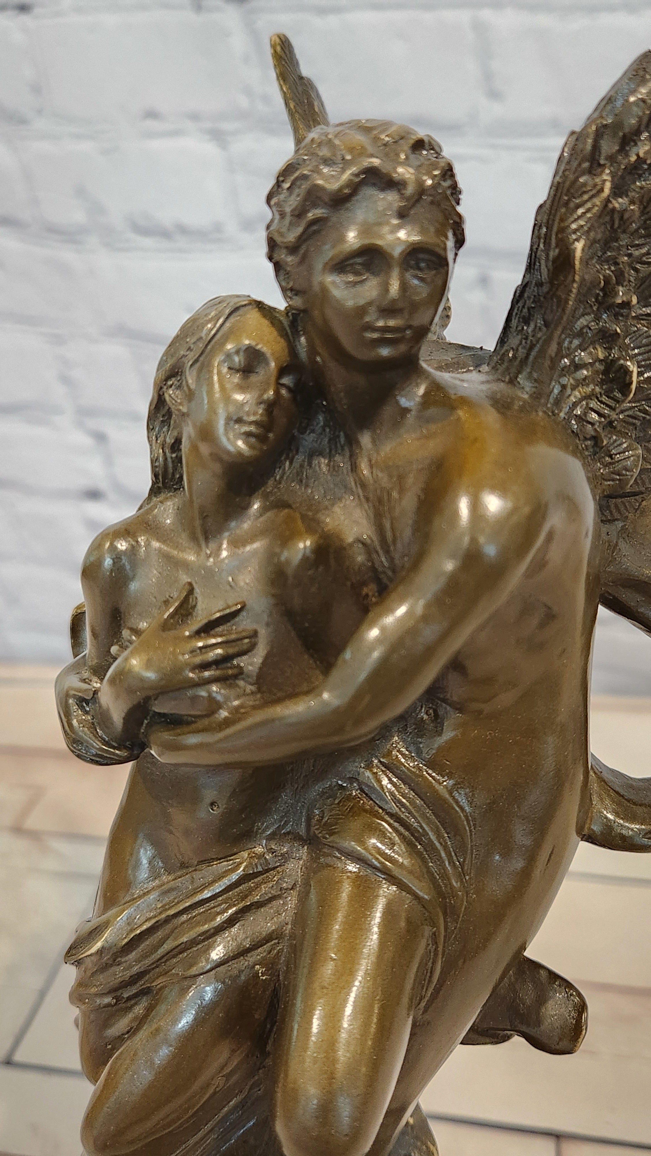 Bronze Romantic Lovers Figurine Cupid Psyche Mythology Sculpture Fine Art Statue