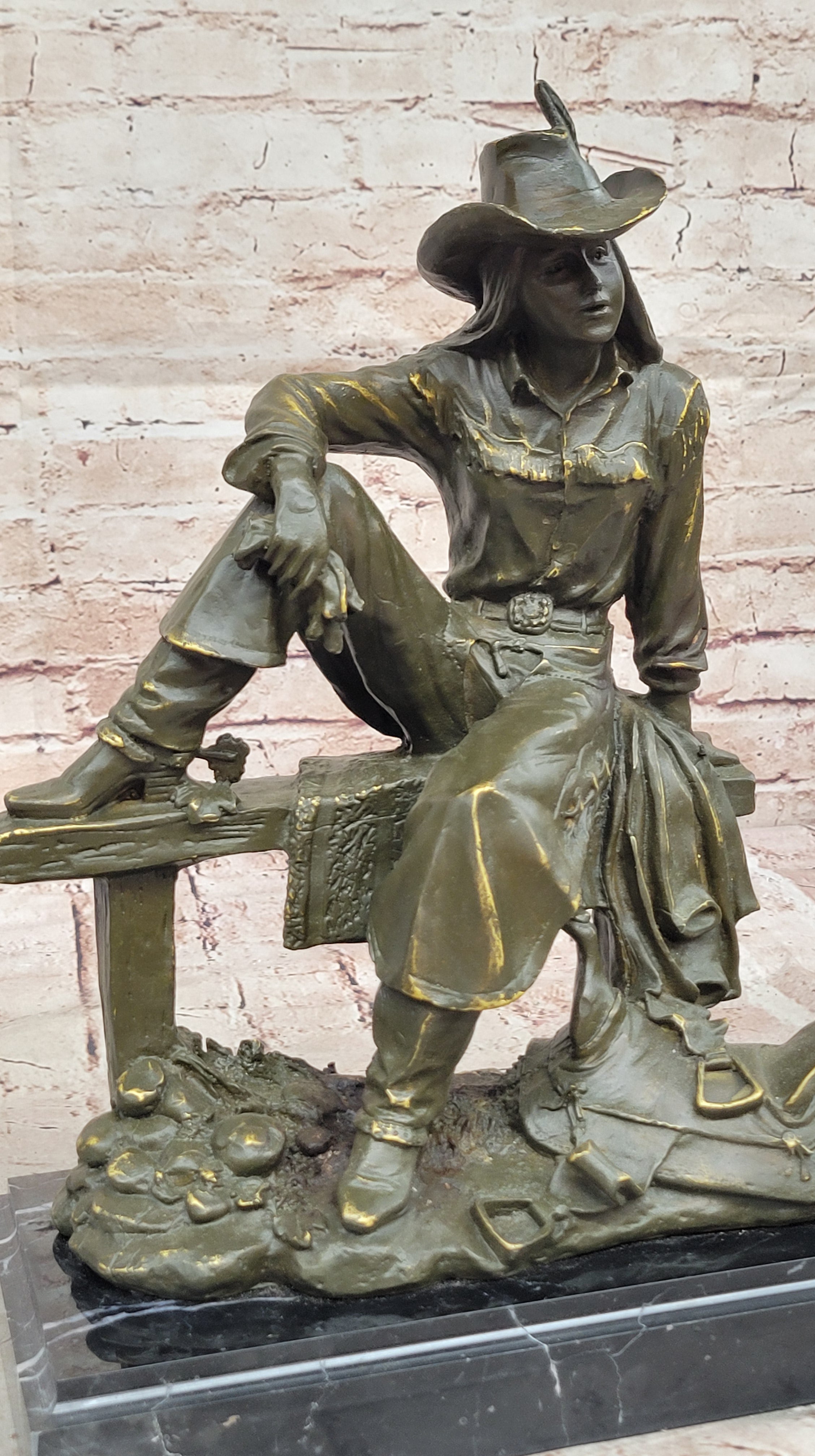 Signed Kamiko Bronze Sculpture Statue Cowboy Figurine American Western Ranch House Decoration