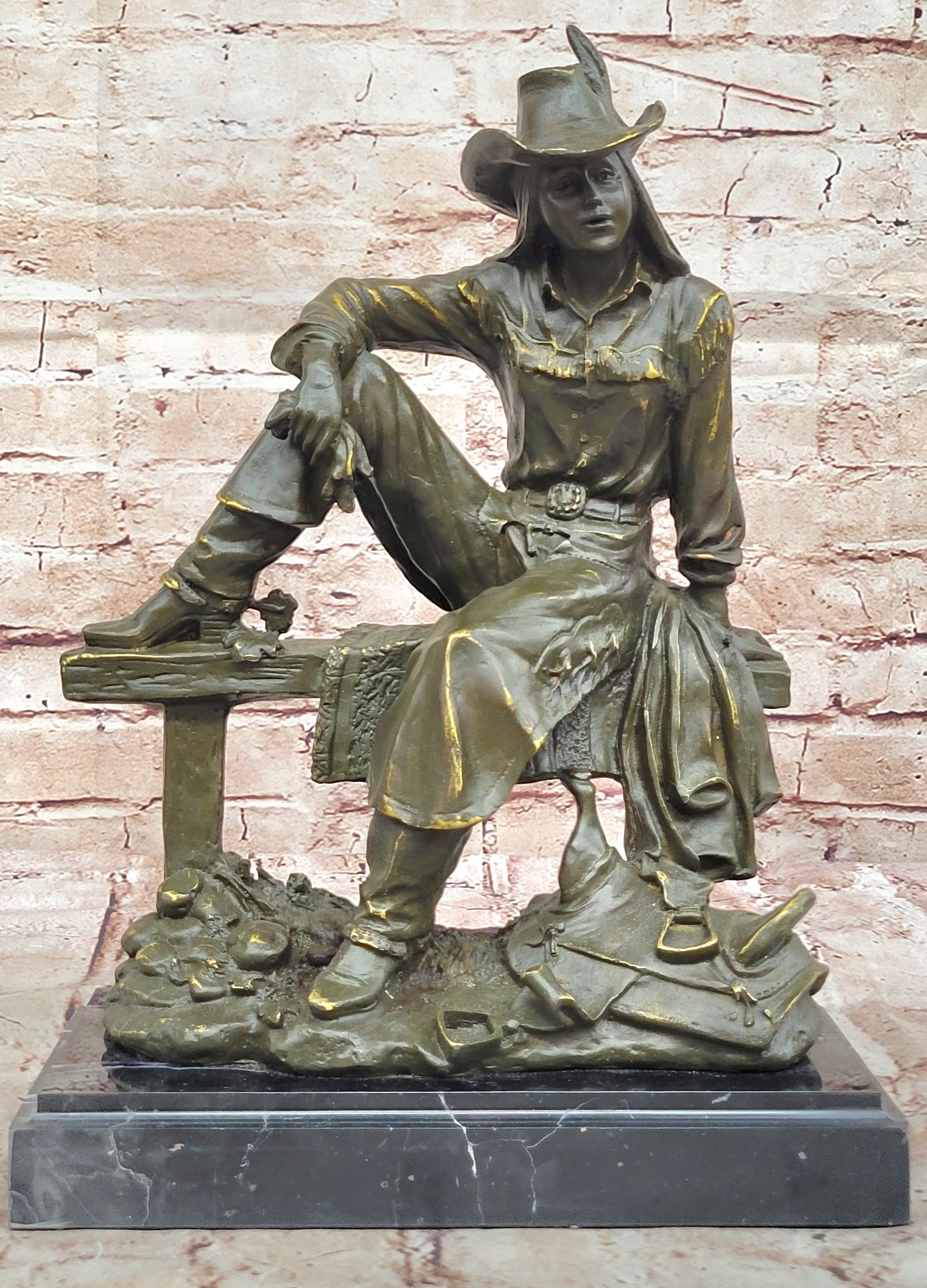 Signed Kamiko Bronze Sculpture Statue Cowboy Figurine American Western Ranch House Decoration