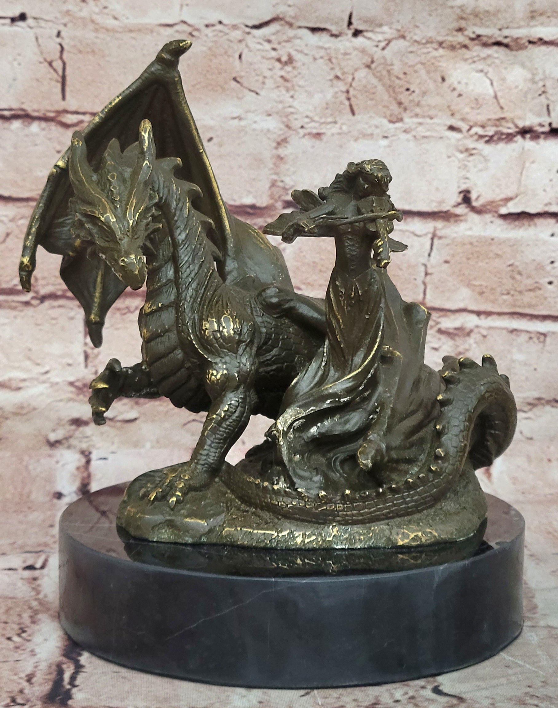 Signed Patoue Fairy Violinist – Dragon Bronze Figurine Fantasy Home Decor